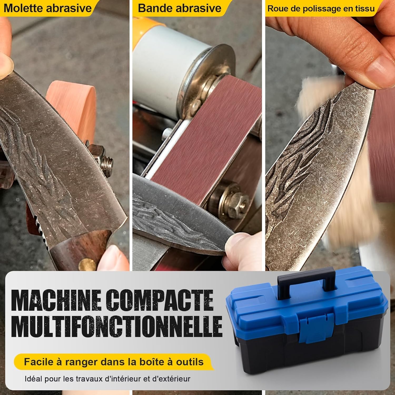 Ponceuses à bande Polissage métal, bois, artisanat ; affûtage outils et couteaux | 7 vitesses réglables,Facile à transporter,Faible bruit