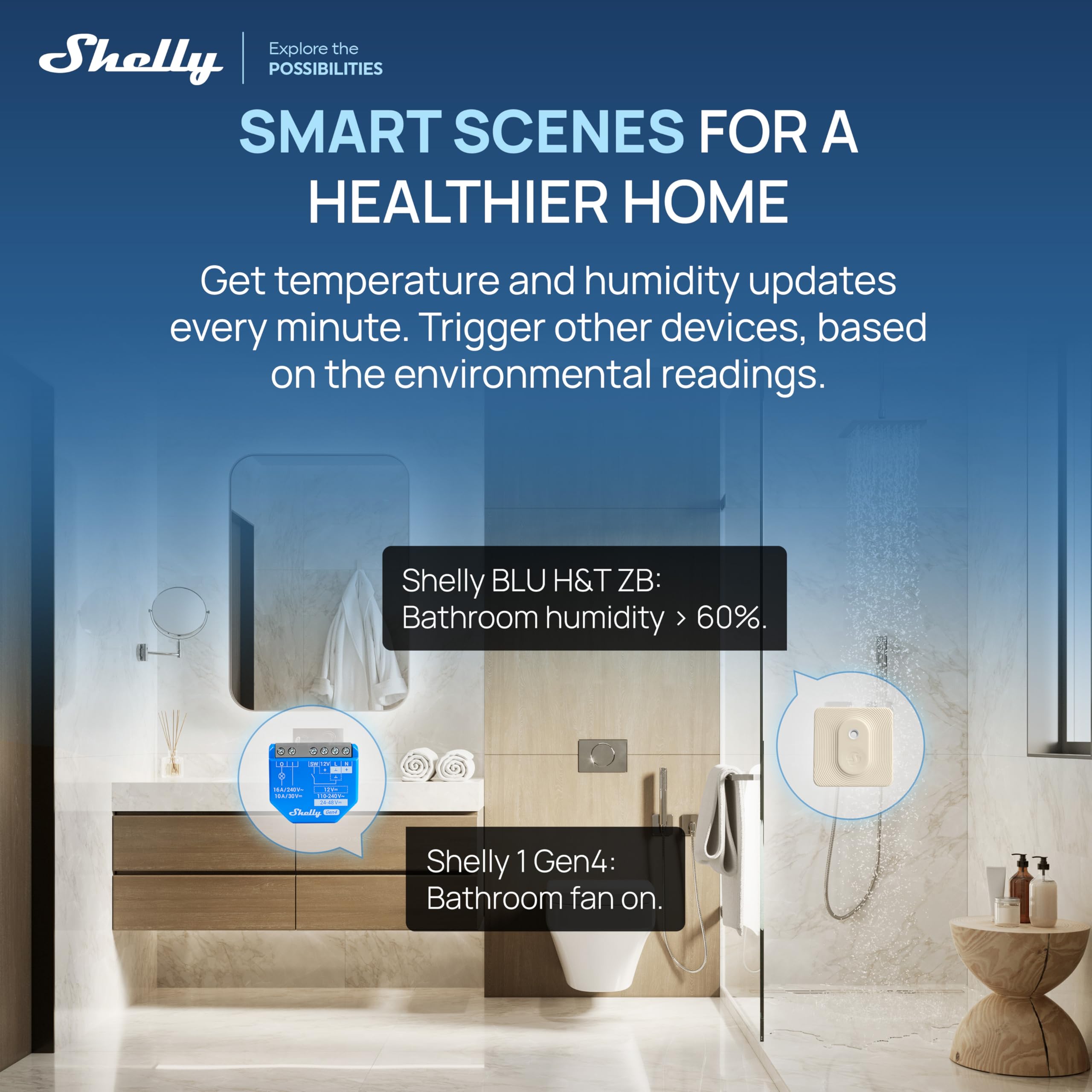 Shelly BLU H&T ZB Avorio - Sensore Smart Temperatura e Umidità, Bluetooth & Zigbee, IP54, Lunga Durata Batteria, Dati Criptati, Monitoraggio Clima, Automazione HVAC, Ultracompatto, Gateway Richiesto