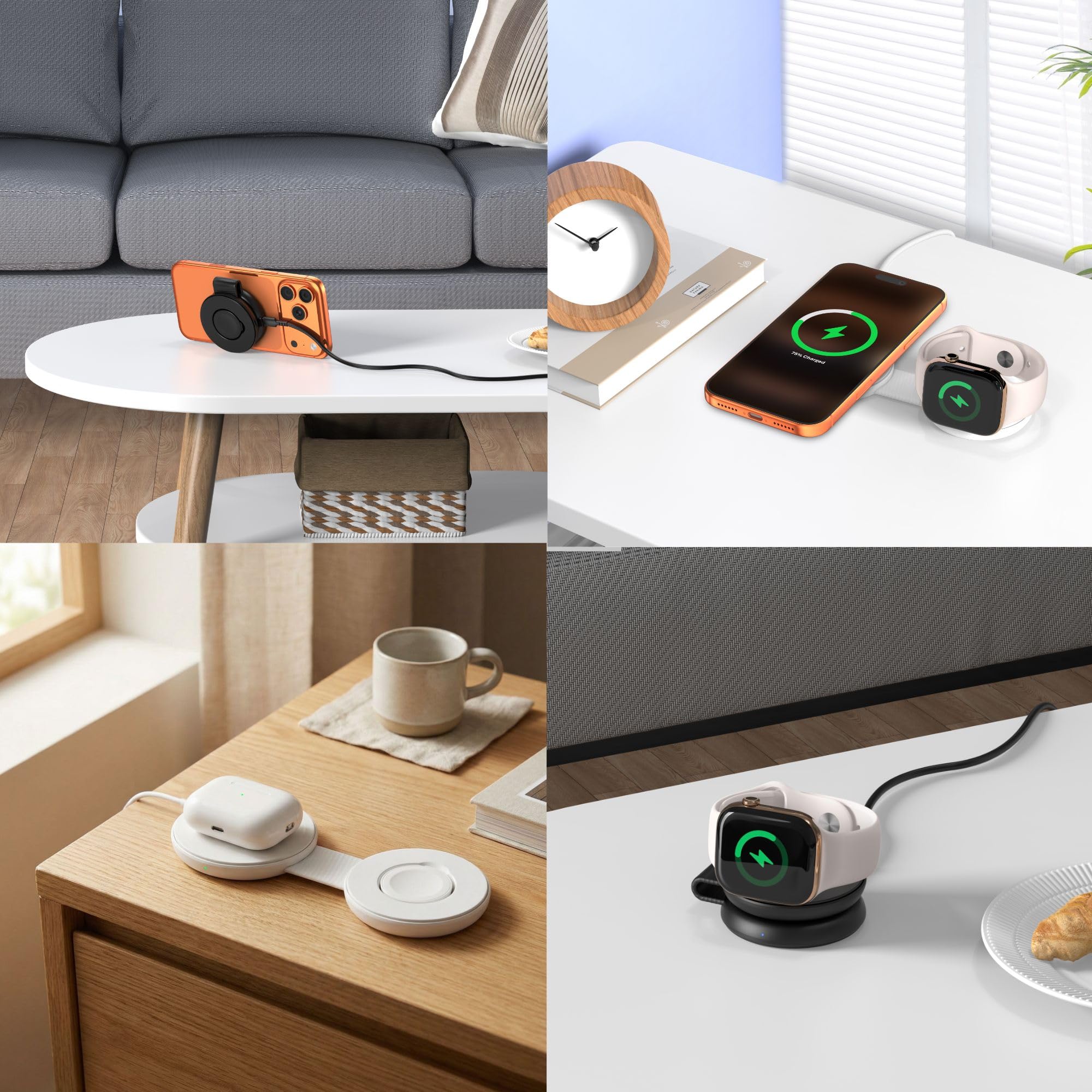 Q2.2 25W 2-in-1 Kompaktes magnetisches kabelloses Ladegerät, 25W Schnellladung für iPhone 17/16, faltbare Reiseladestation für iPhone 17/16/15/14/13 Serie für Airpods und Apple Watch (Weiß)