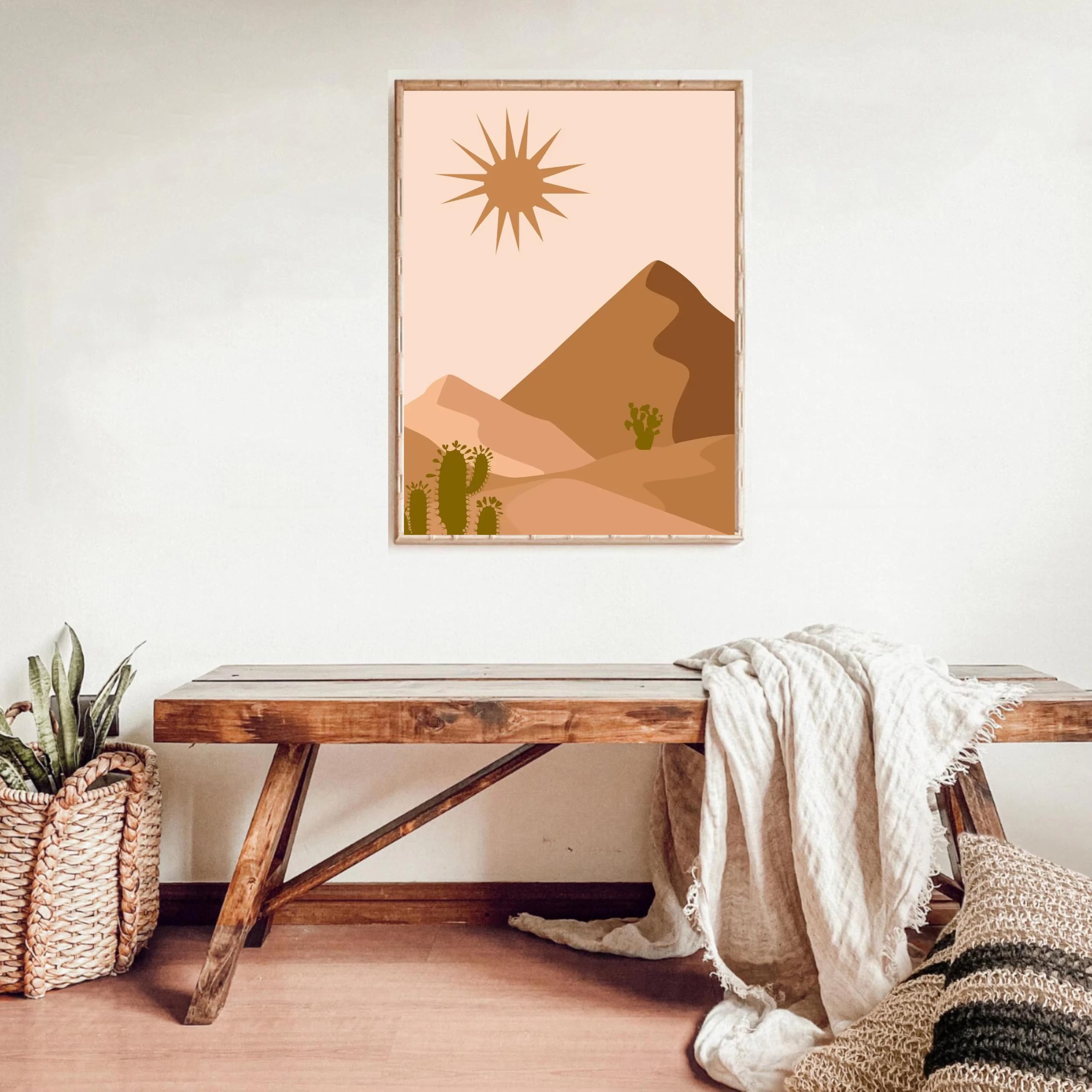 DFZEWKI Wall Art Boho Abstract Mountain Sun Vase Leaves Plant Canvas Painting Nordic And Prints Decor(60x80cm(24x31in)/No frame)