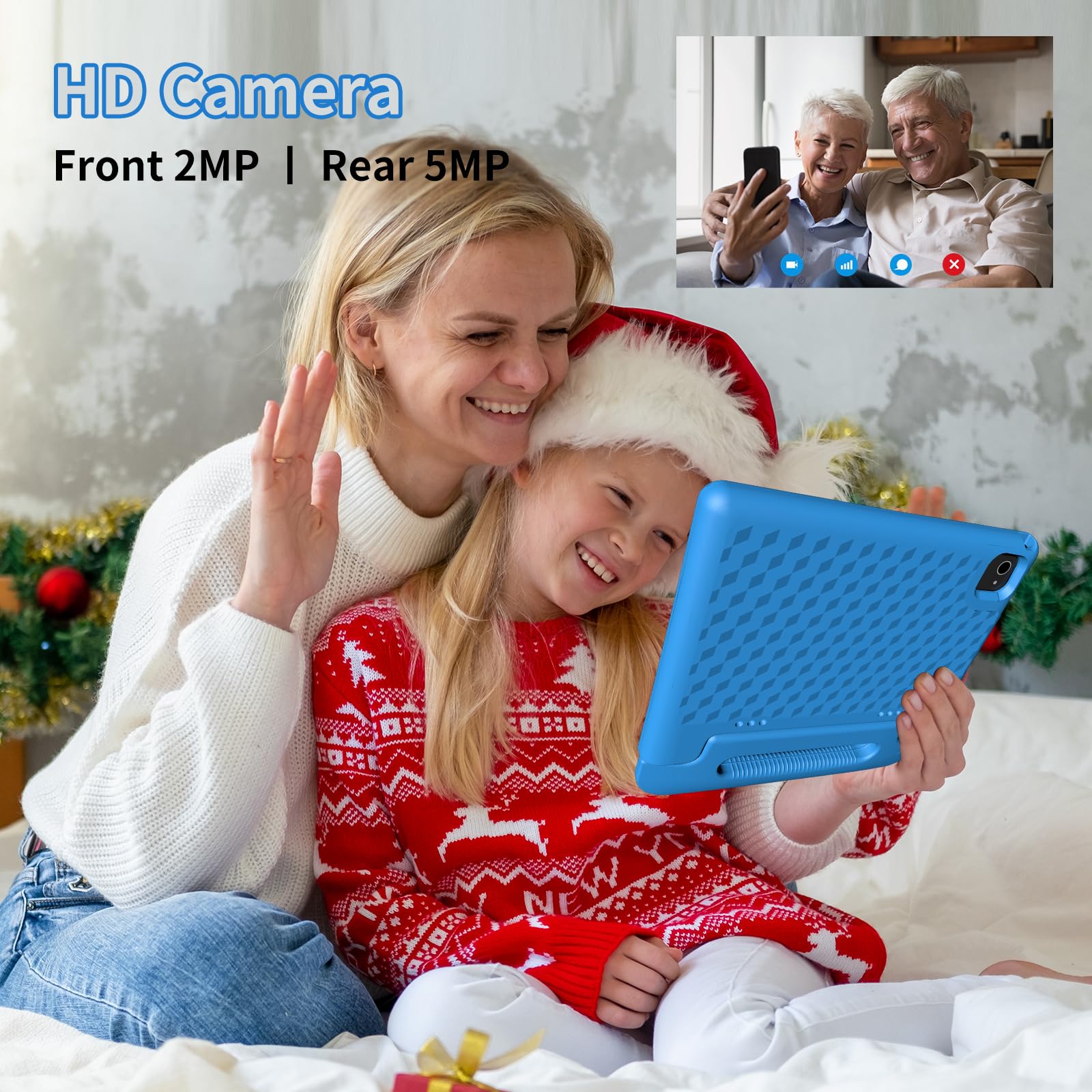 VNEIMQN Tablet per Bambini Android 14, con WiFi e Bluetooth, Doppia Fotocamera 10.1 Pollici HD, Octa-Core, 8GB RAM, 64GB ROM (1TB TF), Controllo Parentesco, Batteria 6000mAh (Blu)