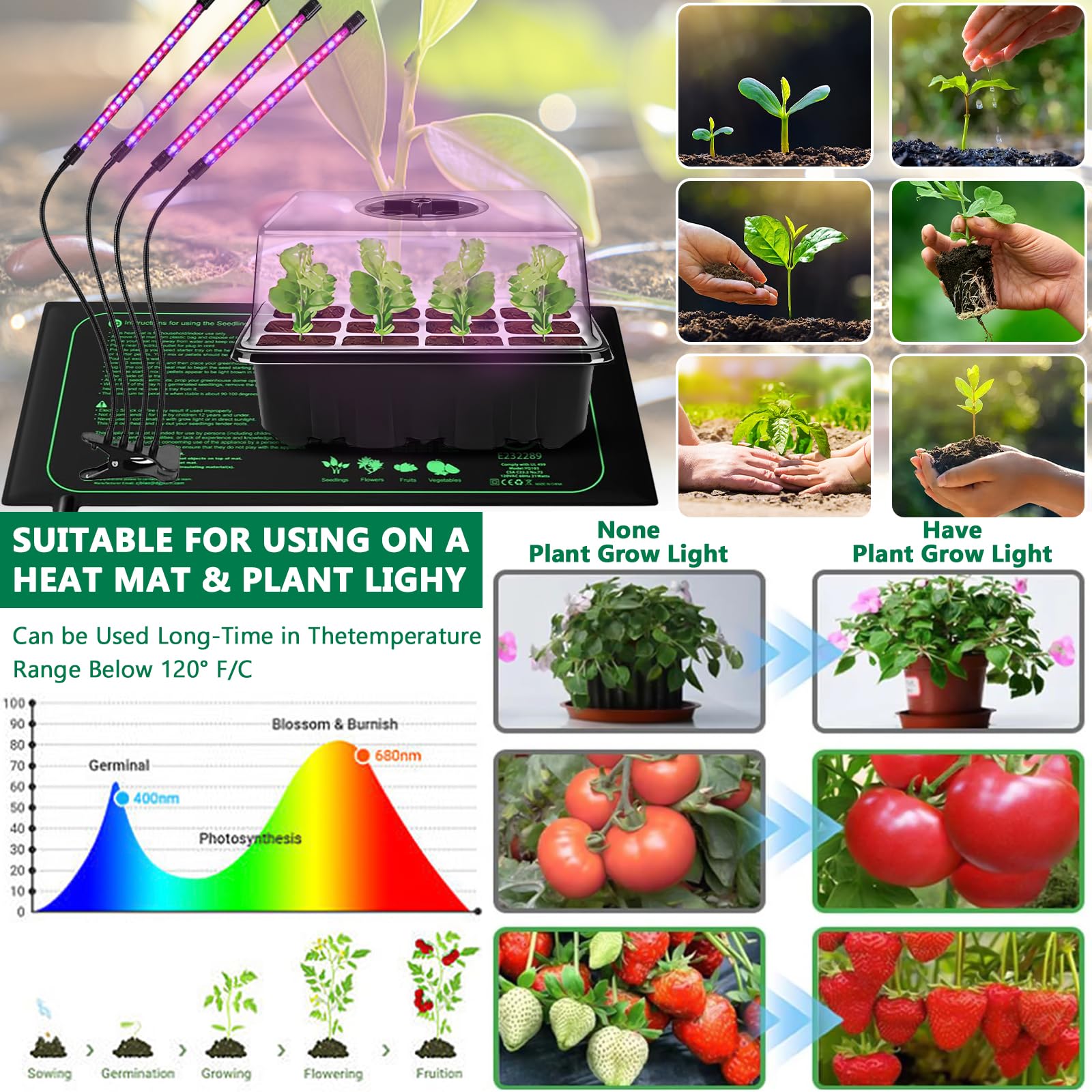 Vassoi per Semi,10 Pack 120 Cells Propagator, Vassoio Germinazione con coperchio,Vassoi Seminacon finestra regolabile,20 Etichette,3 Pale,2 Strumenti, Strumento di Coltivazione in Mini Serra