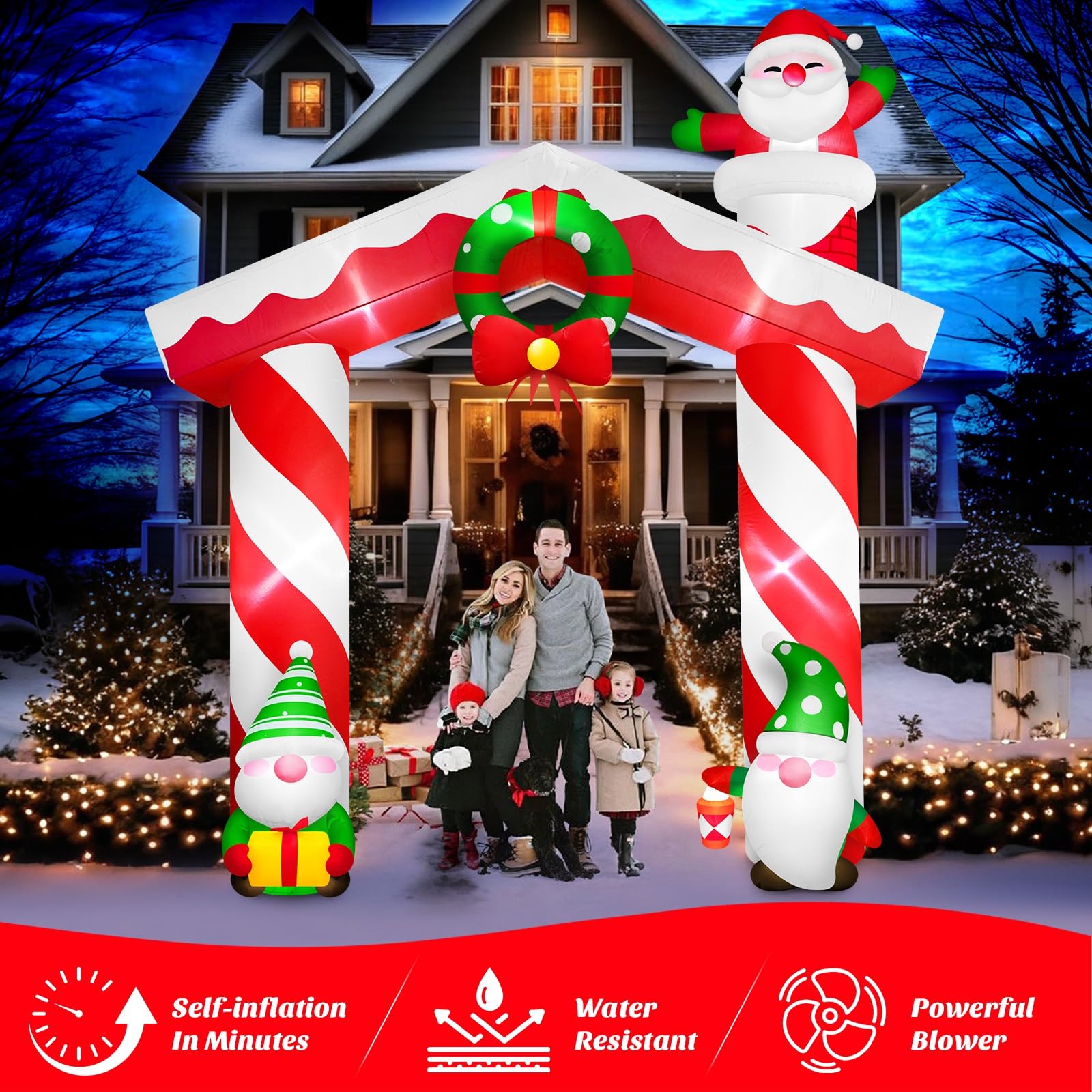 Danxilu Gnomos inflables de Navidad de 10 pies y arco de Papá Noel para