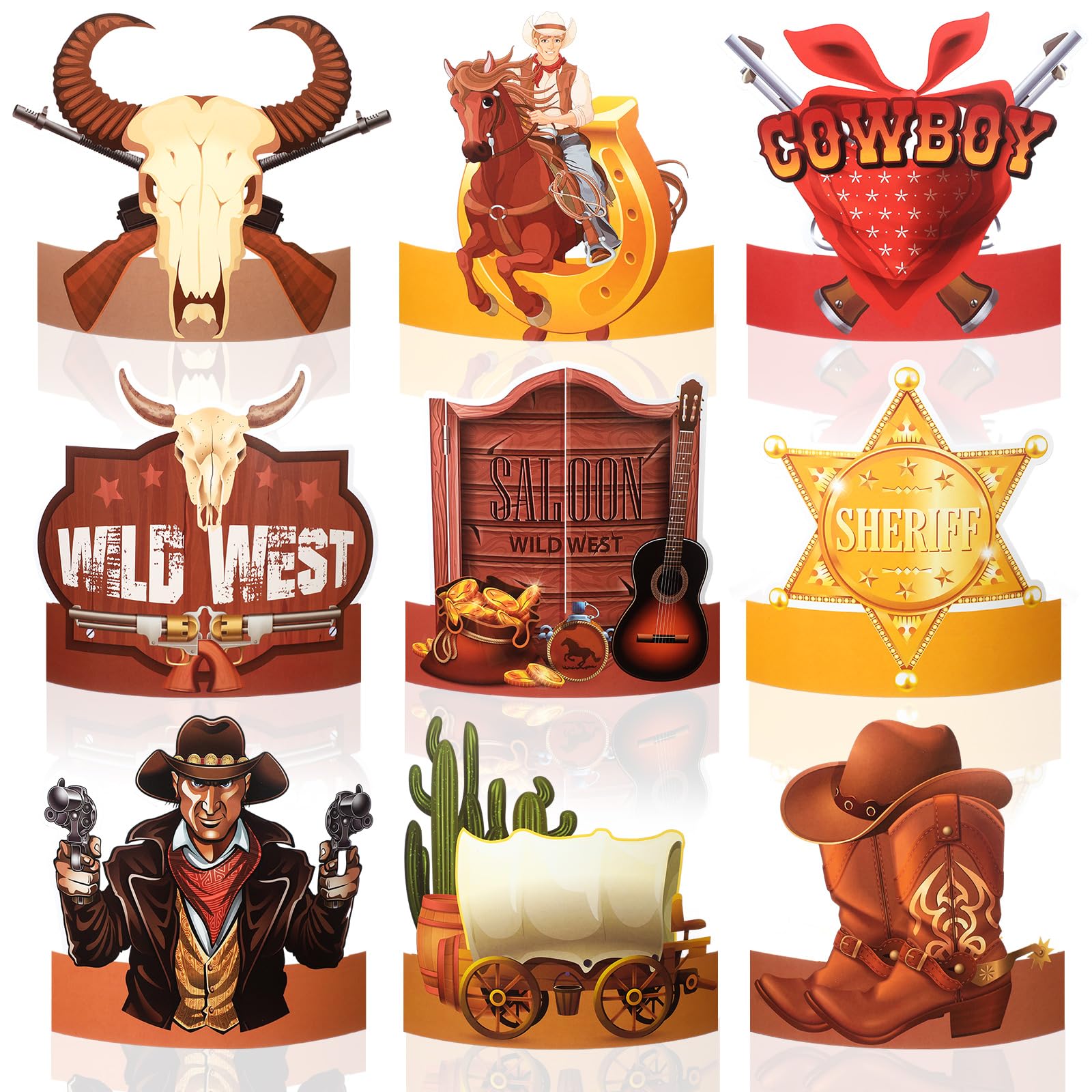 Gersoniel 24 Pcs Party Hats Cowboy Paper Headbands Western Cowboy Hair Accessories Crown for Birthday Party Favors Wild Western Decorations Supplies (