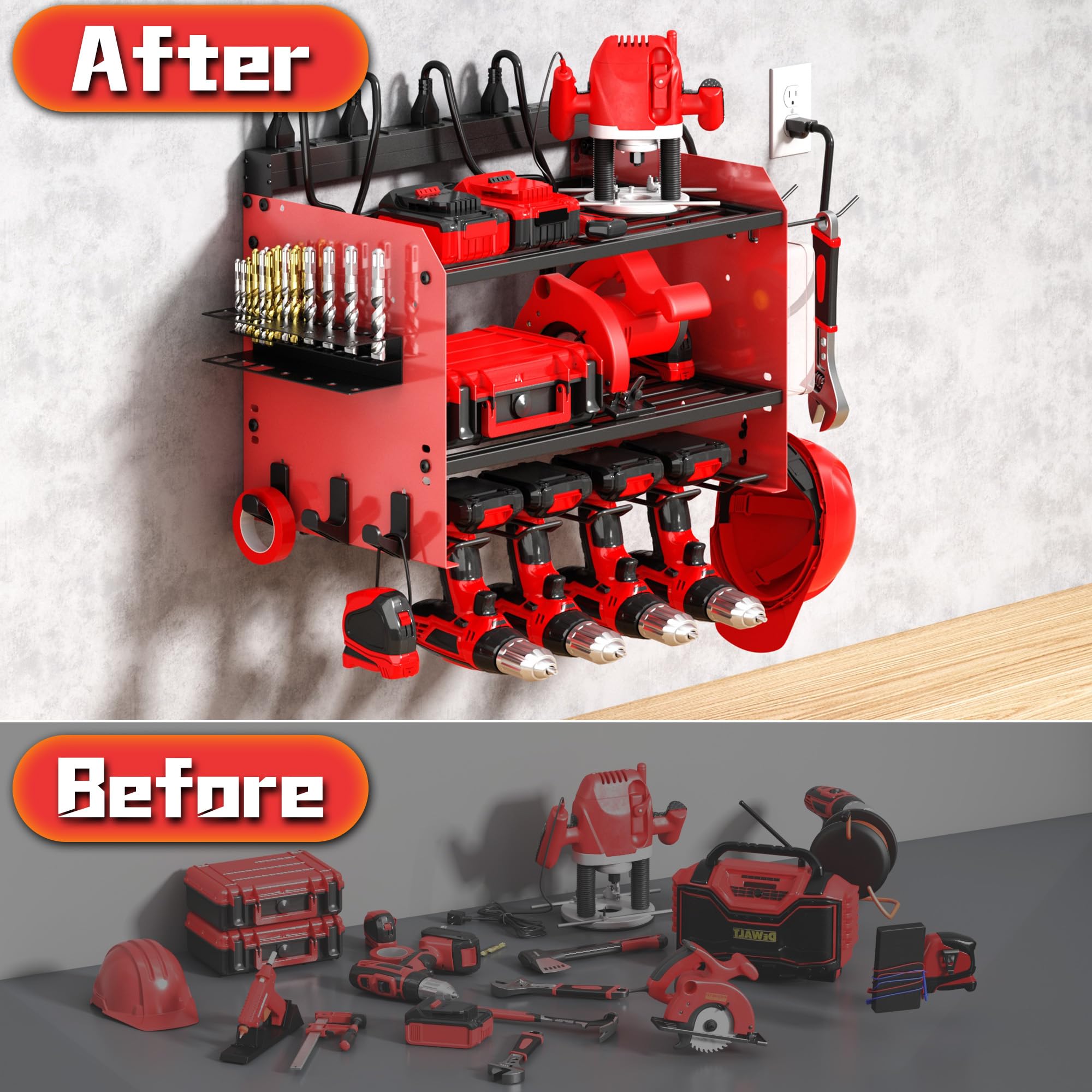 Wide Power Tool Organizer Wall Mount with Charging Station 3 Layer Adjustable Heavy Duty Tool Storage Rack 4 — view 8