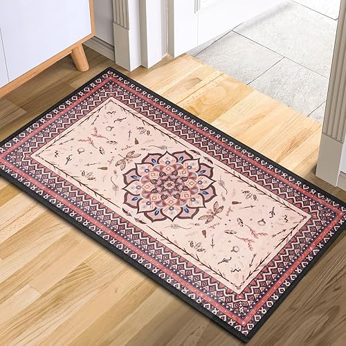 NiHome Tapete de entrada para interior, ultrafino, antideslizante, tapete de entrada retro para puerta delantera, suave, absorbente, resistente a la