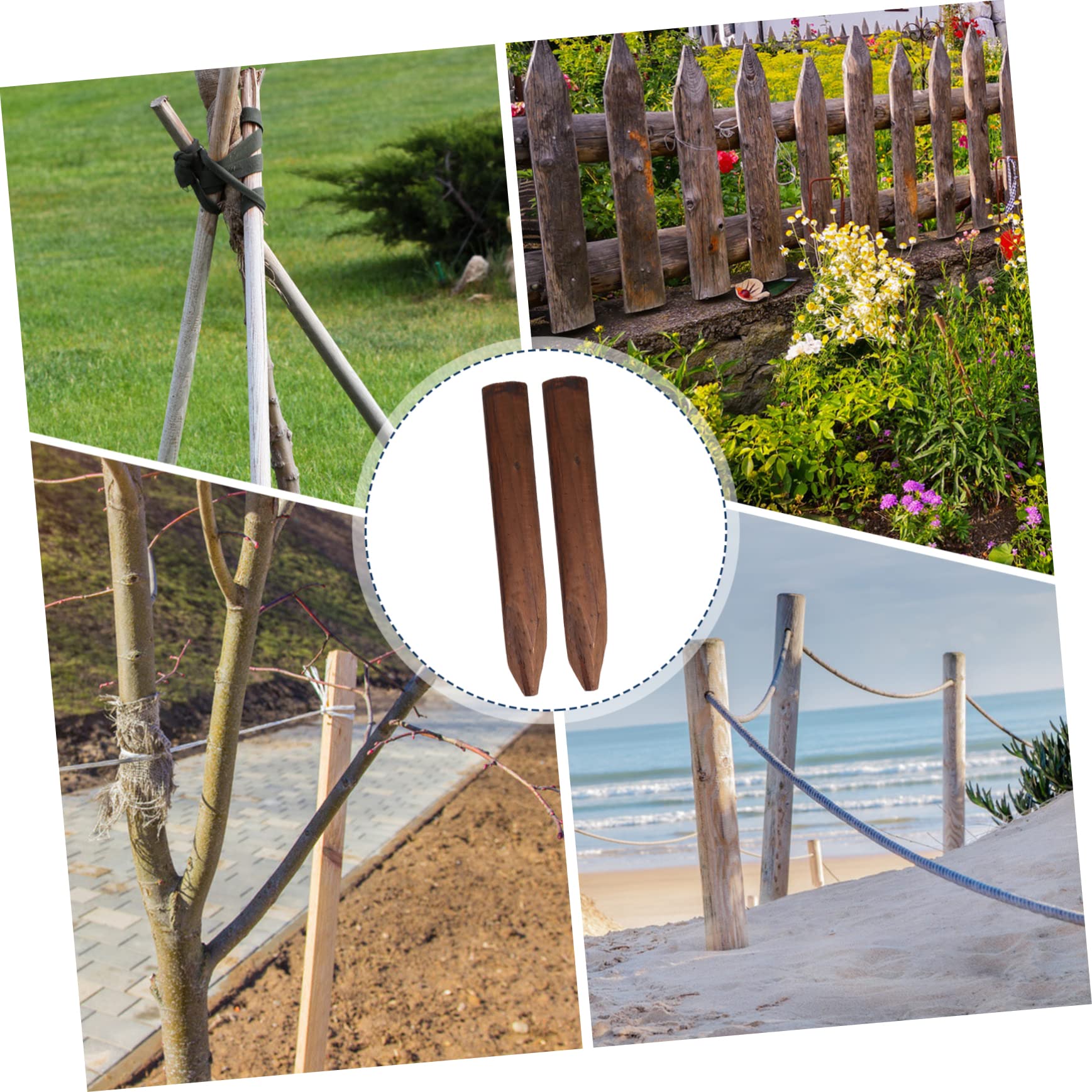 Abaodam Lot de 2 Piquets de Clôture en Bois Marron pour Jardin, Tuteurs Robustes pour Plantes et Petits Arbres, Chemins et Expositions