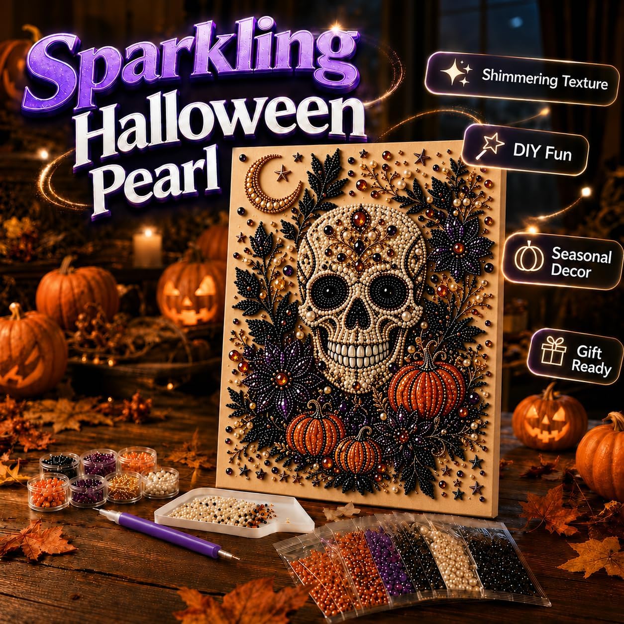 3 PCS Halloween Ghost Pearl Diamond Painting Art Kit for Adults 3D DIY Bead