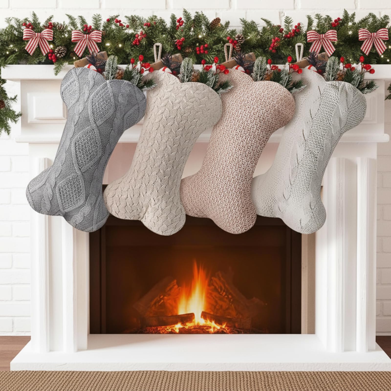Chaussette de Noël pour chien grand format os tricoté résistant