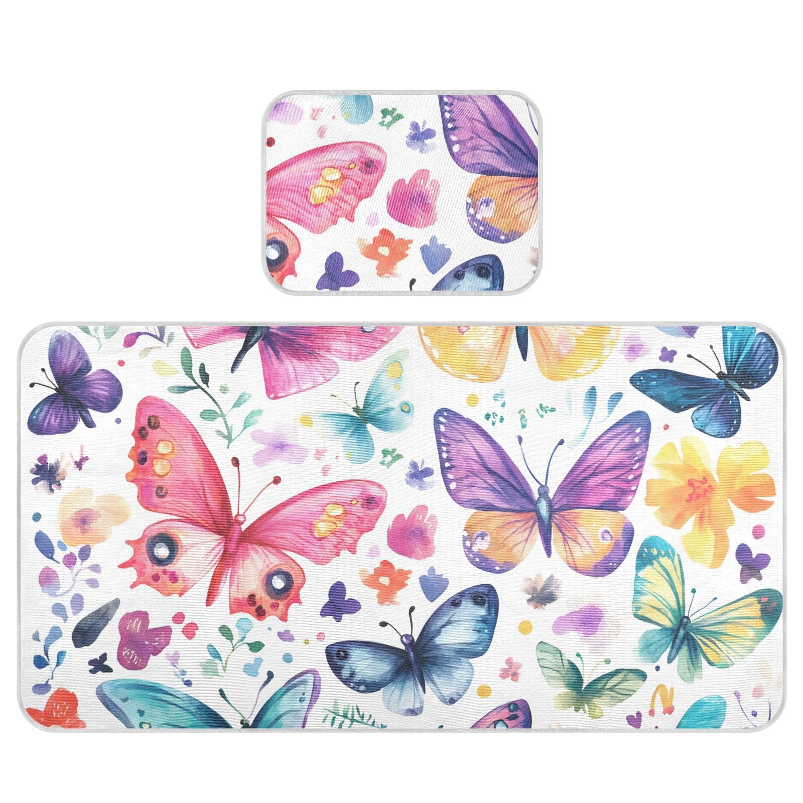 Bolaz Summer Sleeping Bed Pad, Colorful Butterflies Cooling Mattress Set Breathable Bed Mat Ice Silk Mat + Pillow Cover for Toddler Boys Girls