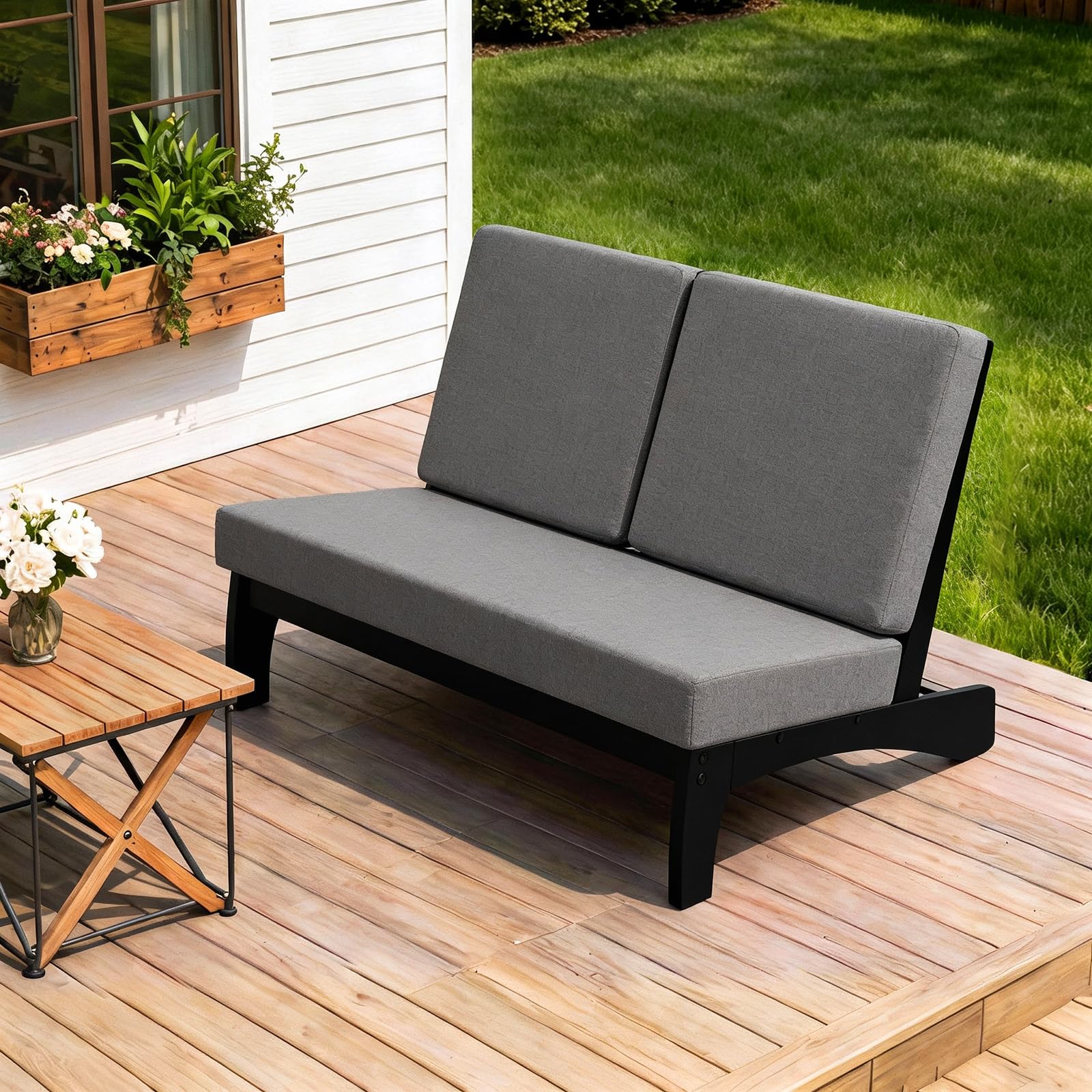 Outdoor Couch, Gray Loveseat, Patio Couch with Thick Cushion (Split)