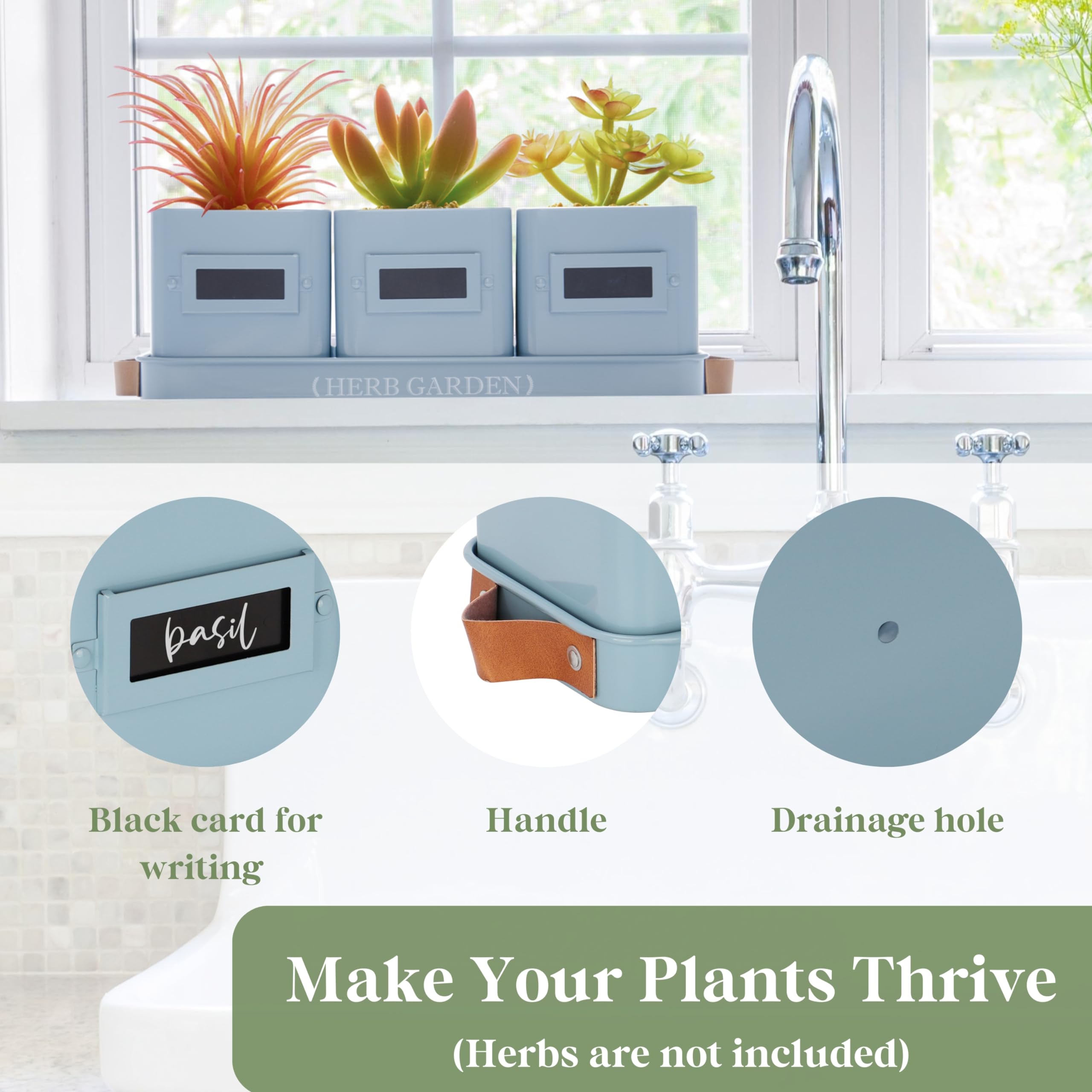 PERFNIQUE Indoor Herb Garden Planter Set including Tray, Farmhouse Plant Pots - Image 4