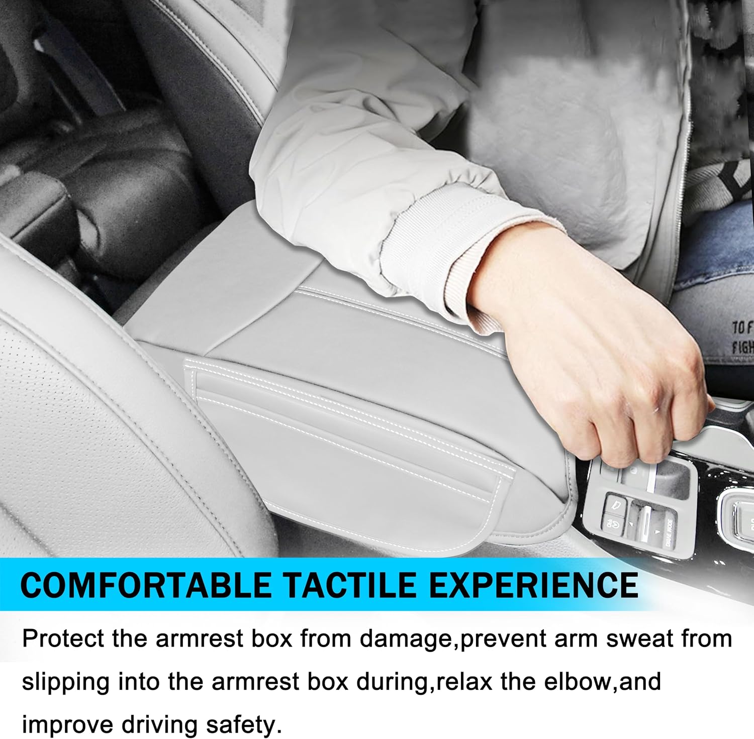 Armrest Cover for Honda Pilot Accessories 2023 2024 2025 2026 Center Console Cover Anti-Scratch Leather Armrest Protector Middle Console Pad with Side Pockets for Honda Pilot (Gray)