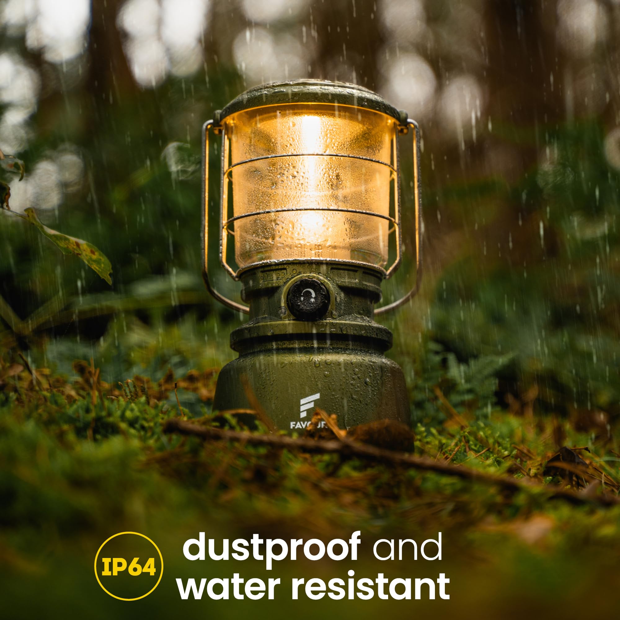 Favour Lampe LED Camping 1300 Lumens – IP64 Étanche, 3 Températures + Mode Bougie, Piles D, Crochet Intégré, Autonomie 420h, Vintage