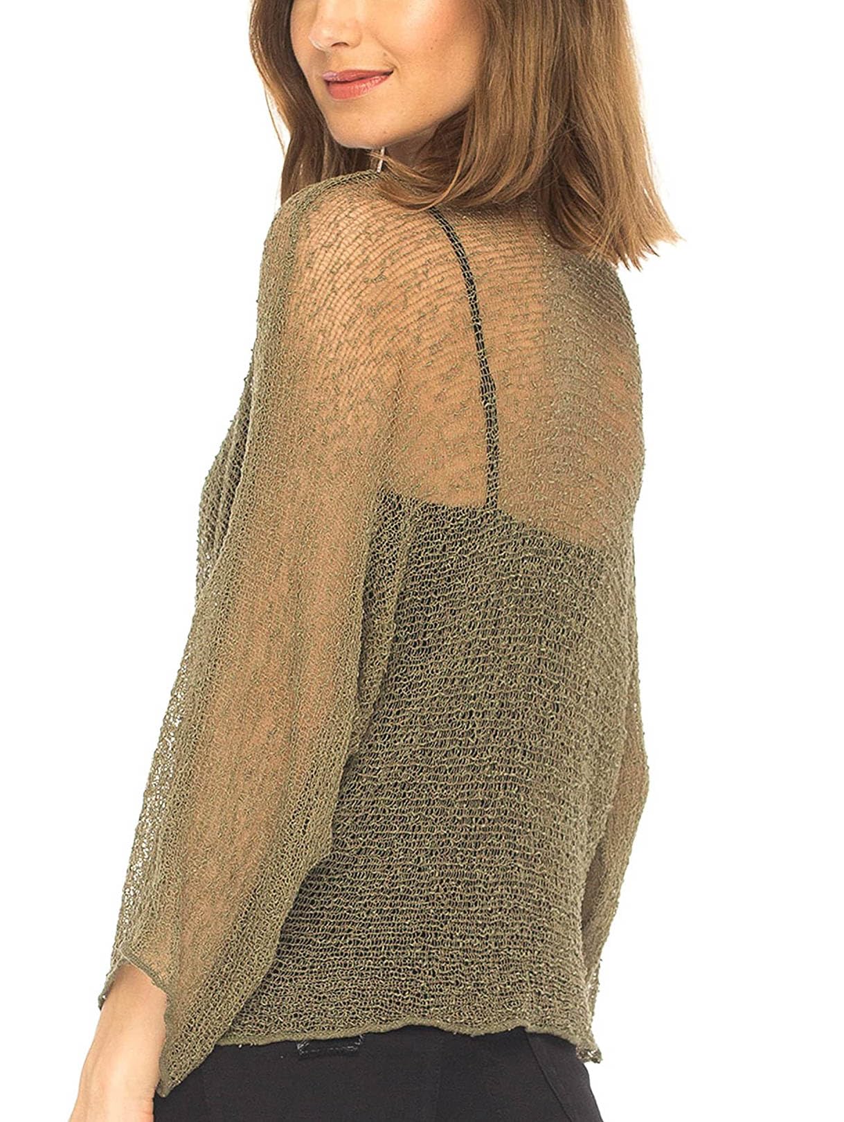 SHU-SHI - Damen Blusen-Oberteil im Poncho-Stil - transparent - leichtes Strickmaterial