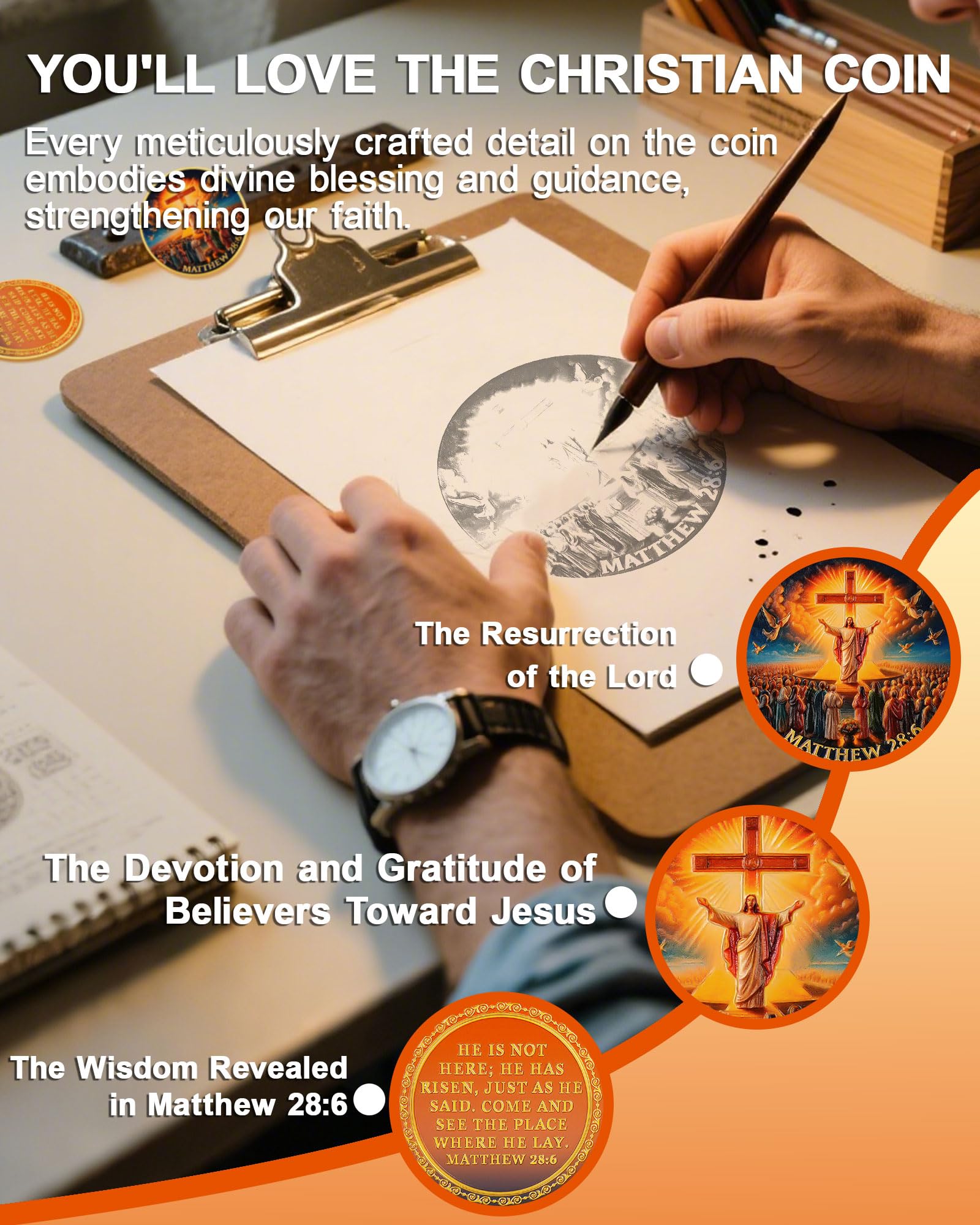 Christian Challenge Coin - Matthew 28:6, Jesus Resurrection - Image 3