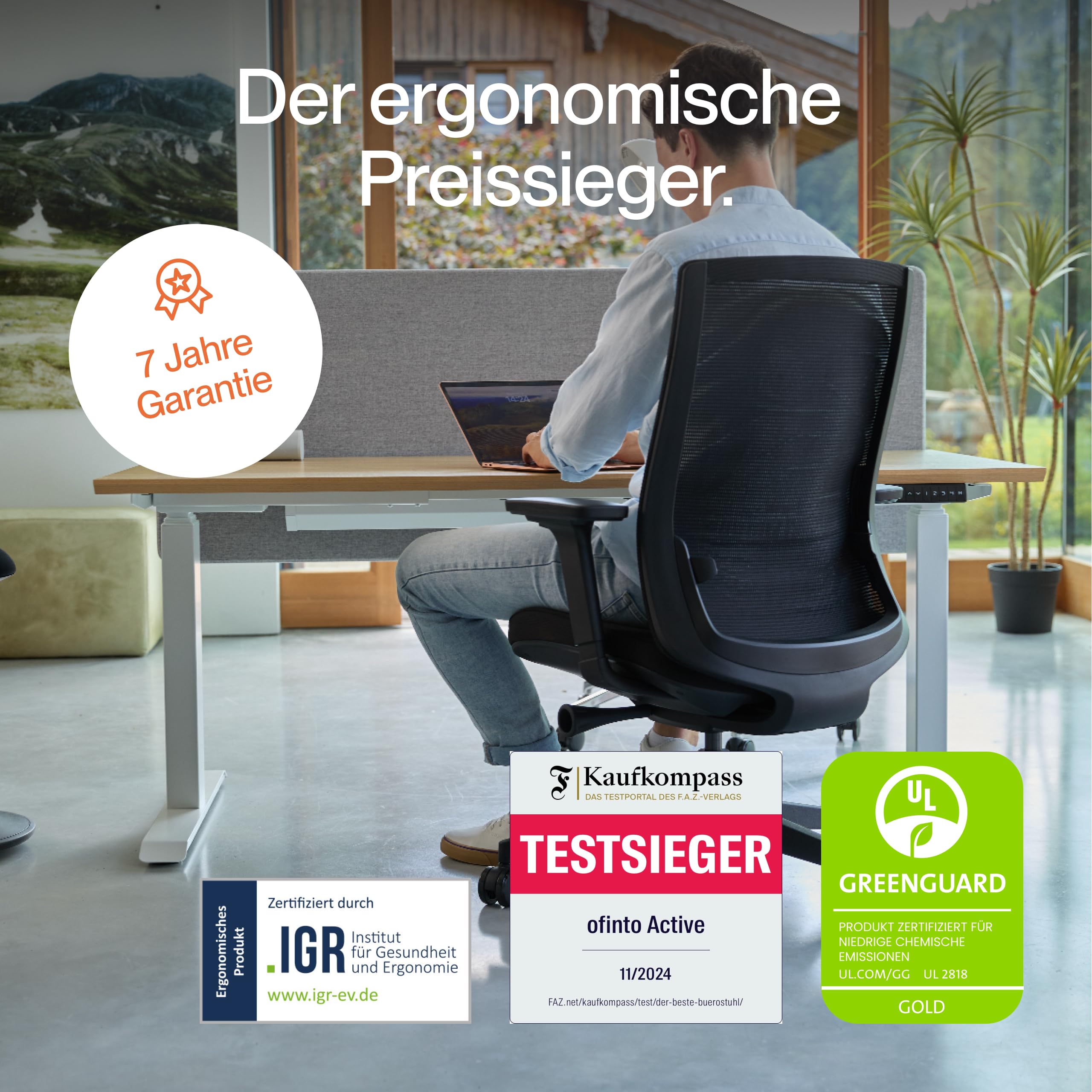 Ergo Bürostuhl Ergonomisch mit Armlehnen Weiß | Schreibtischstuhl mit Synchronmechanik, Lordosenstütze & Sitzhöhenverstellung | Bequemer Office Chair, PC & Büro Stuhl | Flexibler Drehstuhl