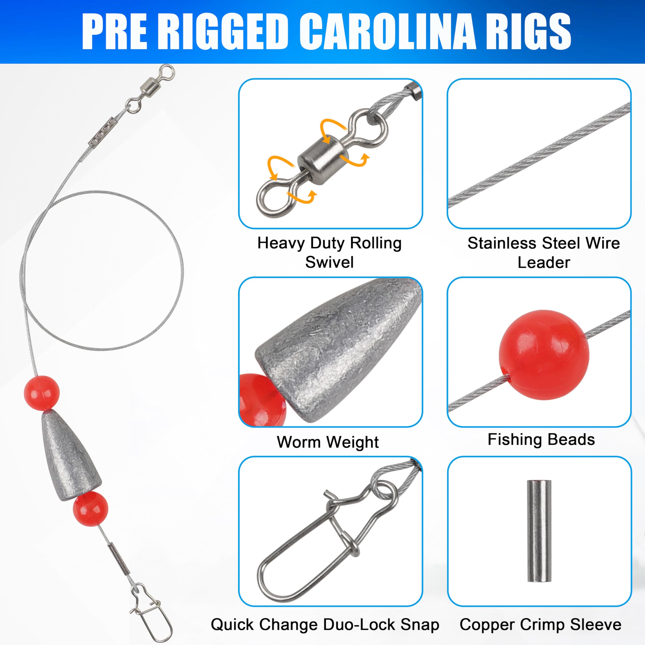 THKFISH Lot de 10 poids de pêche Carolina Ready Rigs pré-gréés Carolina Rigs 1/5 oz