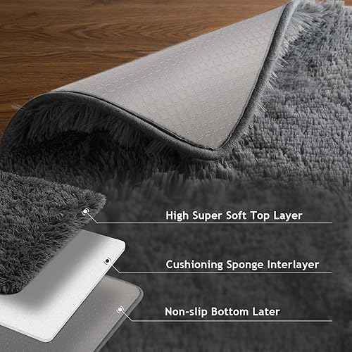 Miniatura 4 de Ophanie Alfombras de área de 8 x 10 pies para sala de estar, alfombra suave de felpa gris, alfombras peludas para dormitorio, dormitorio de niños y