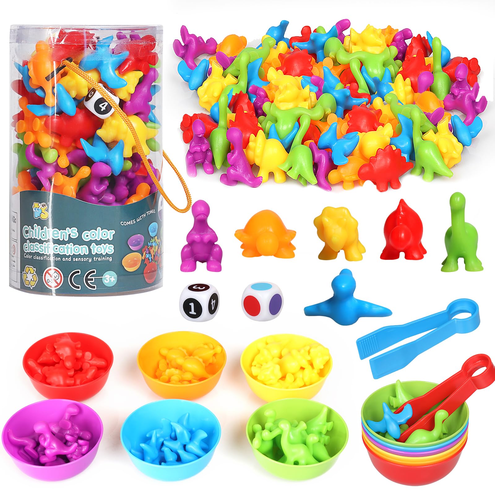 Juguetes Montessori,48 Piezas Juguetes de Dinosaurios para Contar con Tazas y Pinzas,para Aprender a Contar Colores Habilidades motoras Finas,Juguetes Educativos para Niños 2 3 4 años