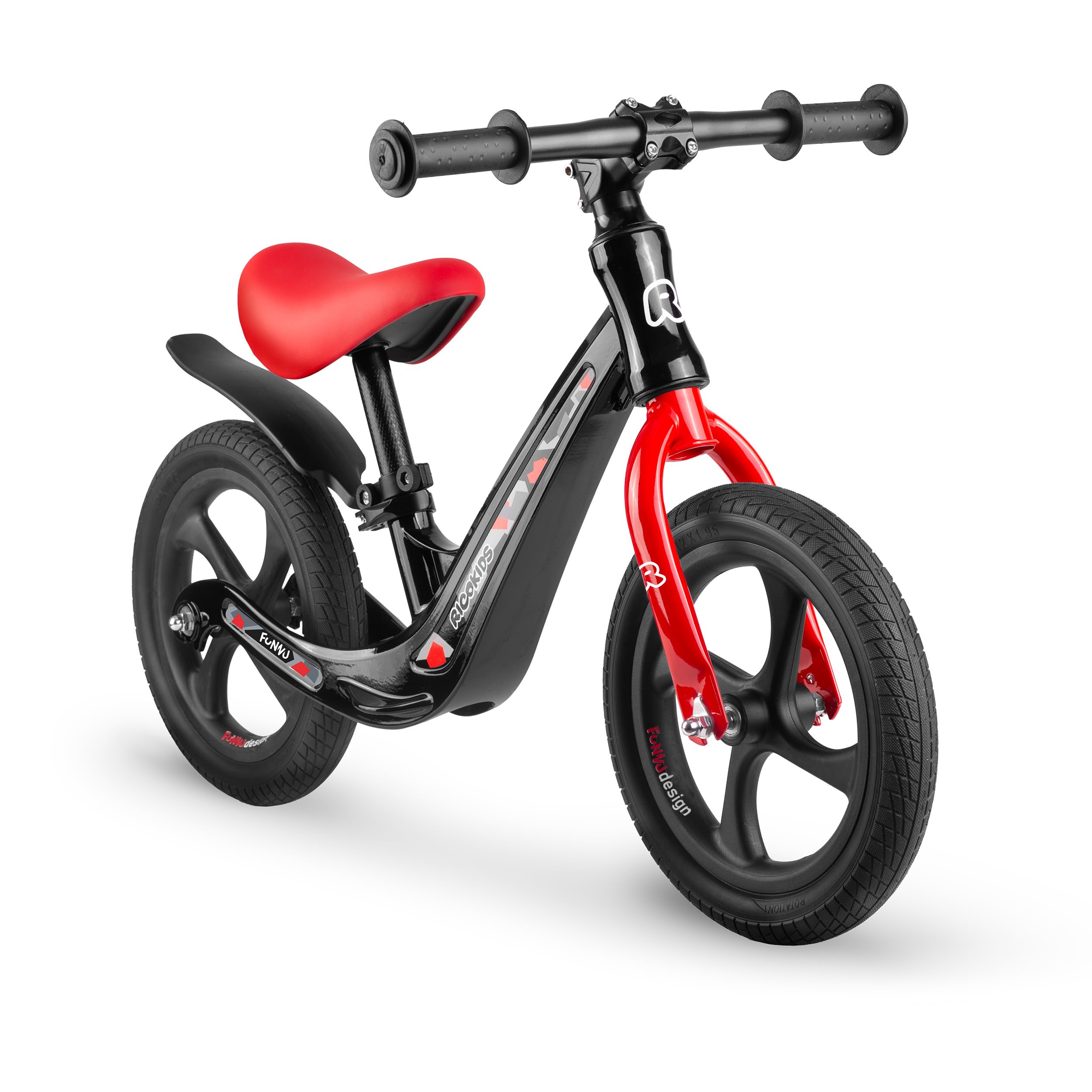 Ricokids Draisienne pour Enfant - Selle réglable en Hauteur - Roues en polyuréthane Anti-crevaison 12" - Noir
