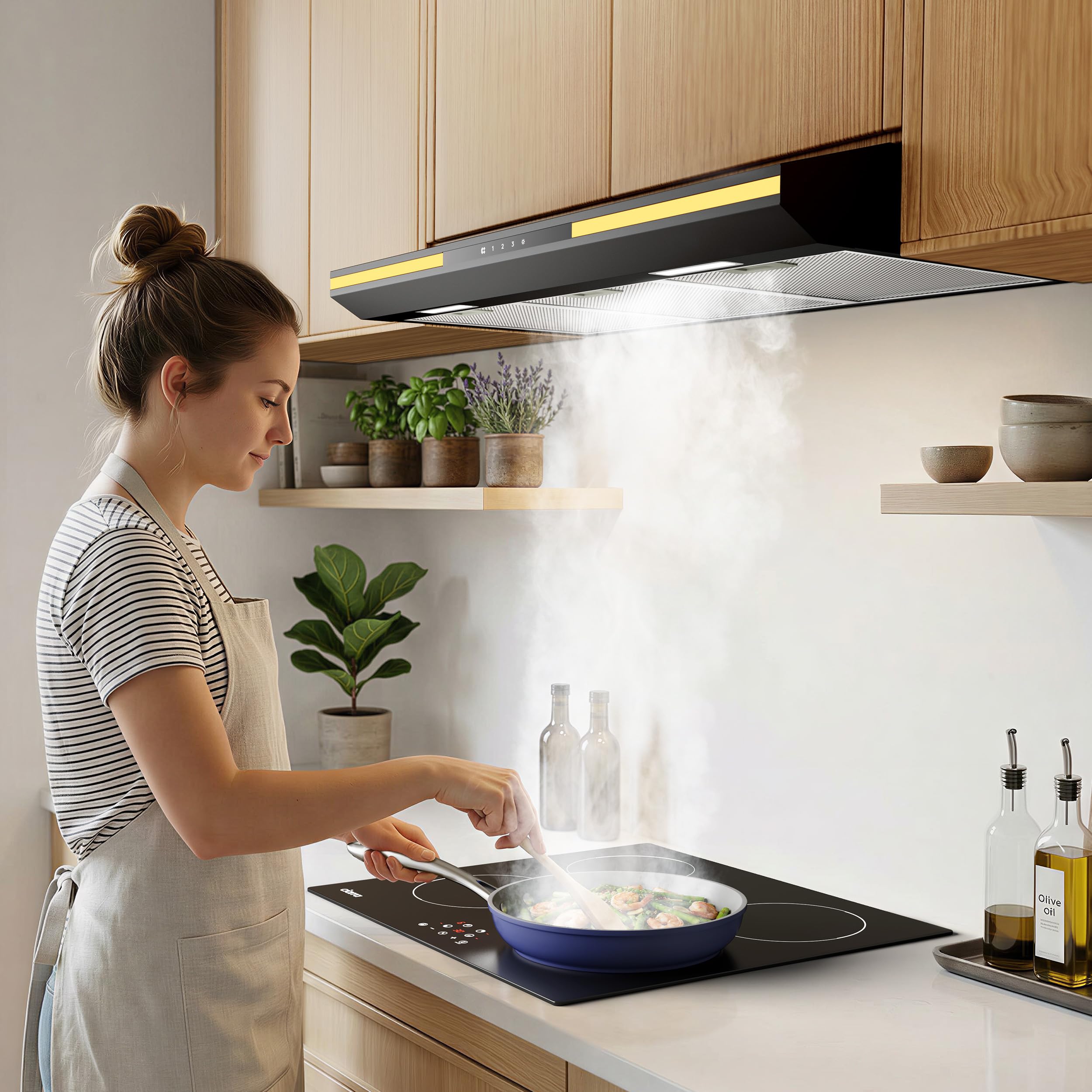 CIARRA CBCB90921 Dunstabzugshaube 90 cm Unterbau Umlufthaube Touch-Bedienung 3 Leistungsstufen Aktivkohlefilter Schwarz