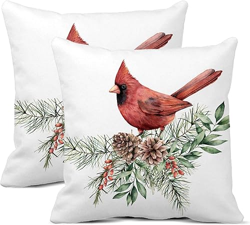 rouihot - Juego de 2 fundas de almohada de 16.0 x 16.0in, diseño navideño, con rayas de bastón de caramelo, en colores rojo, verde y crema, ideal