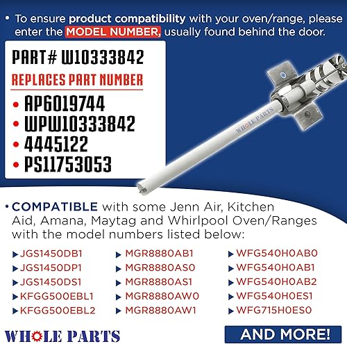 Miniatura 3 de Whole Parts Range Bake or Broil Spark Electrodo Part# W10333842- Reemplazo y compatible con algunas gamas Jenn Air, Kitchen Aid, Amana, Maytag y