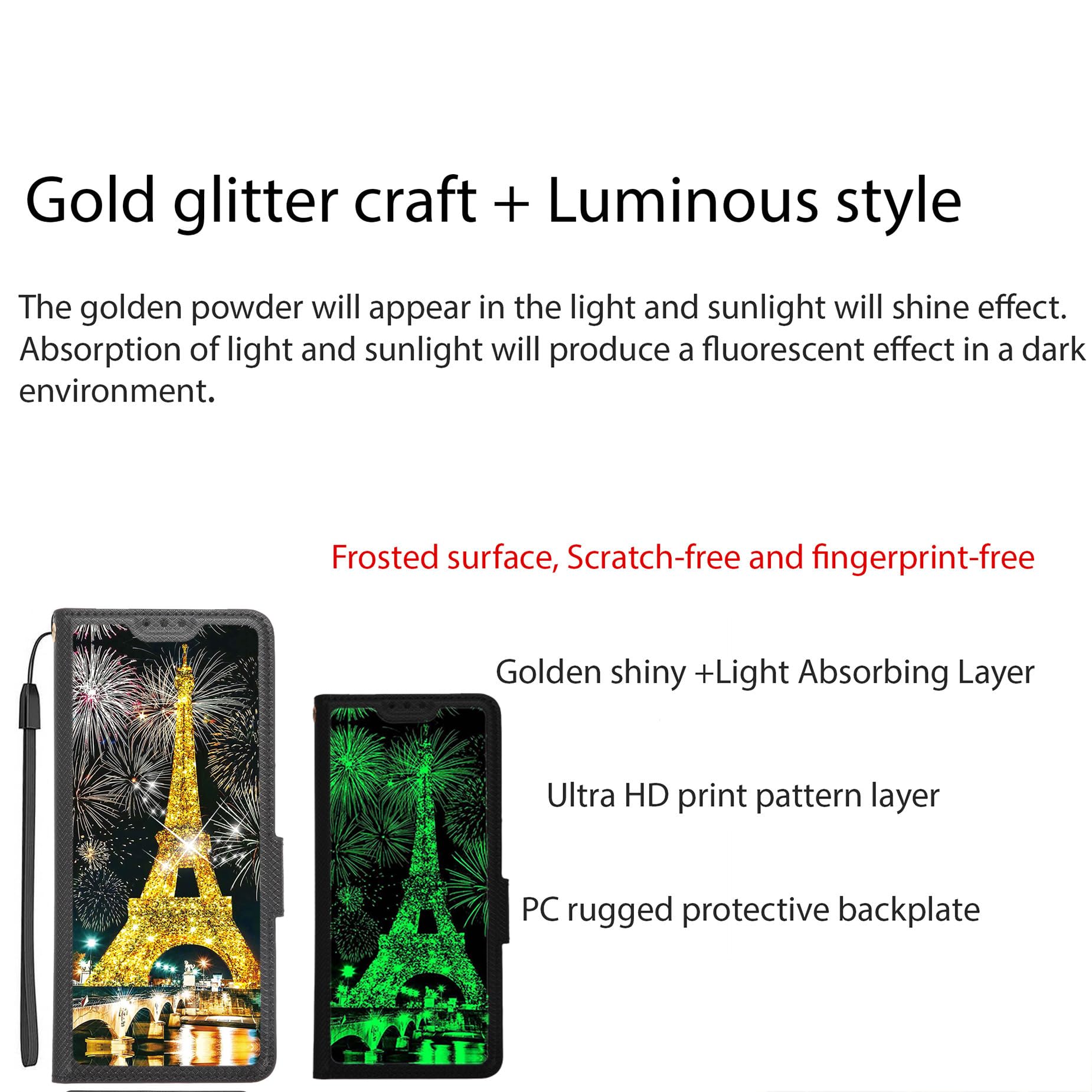 Aroepurt Funda Compatible para Hotwav A17 Pro MAX Funda Case Carcasa Soporte Cover [con 9H Dureza HD Protector Pantalla][Bloqueo RFID][Purpurina Dorada + Brillante] PTH-TT — view 4
