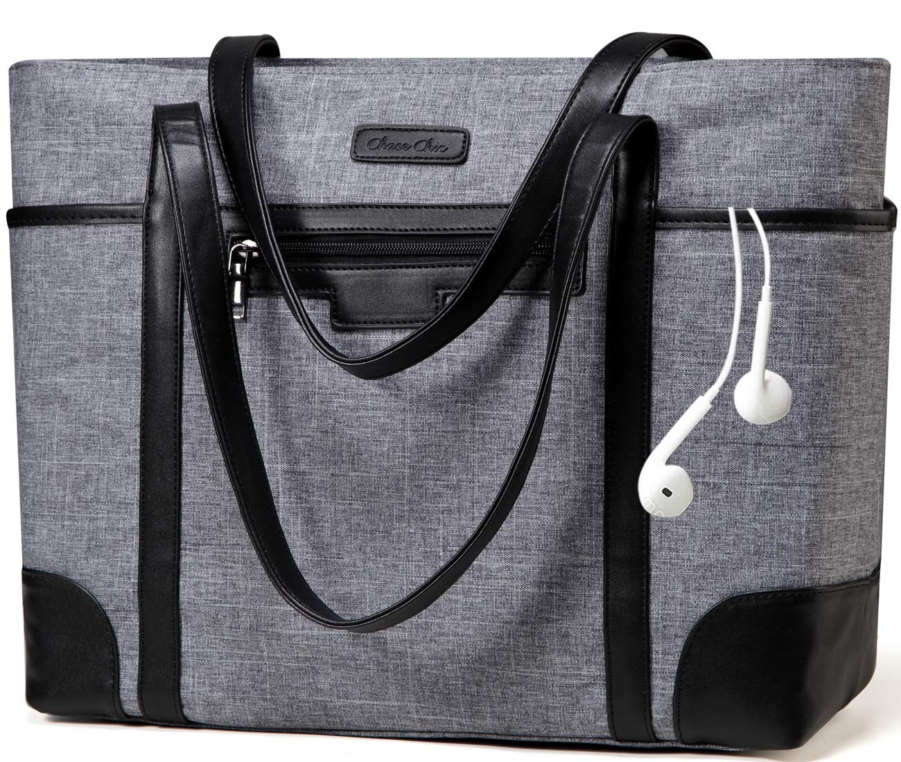 Chase ChicLaptop Bag for Women,ChaseChic Waterproof Classic Teacher's Tote Bag 15.6in Computer Work Bags for Women with Luggage Strap, Charcoal Gray, 15.6in
