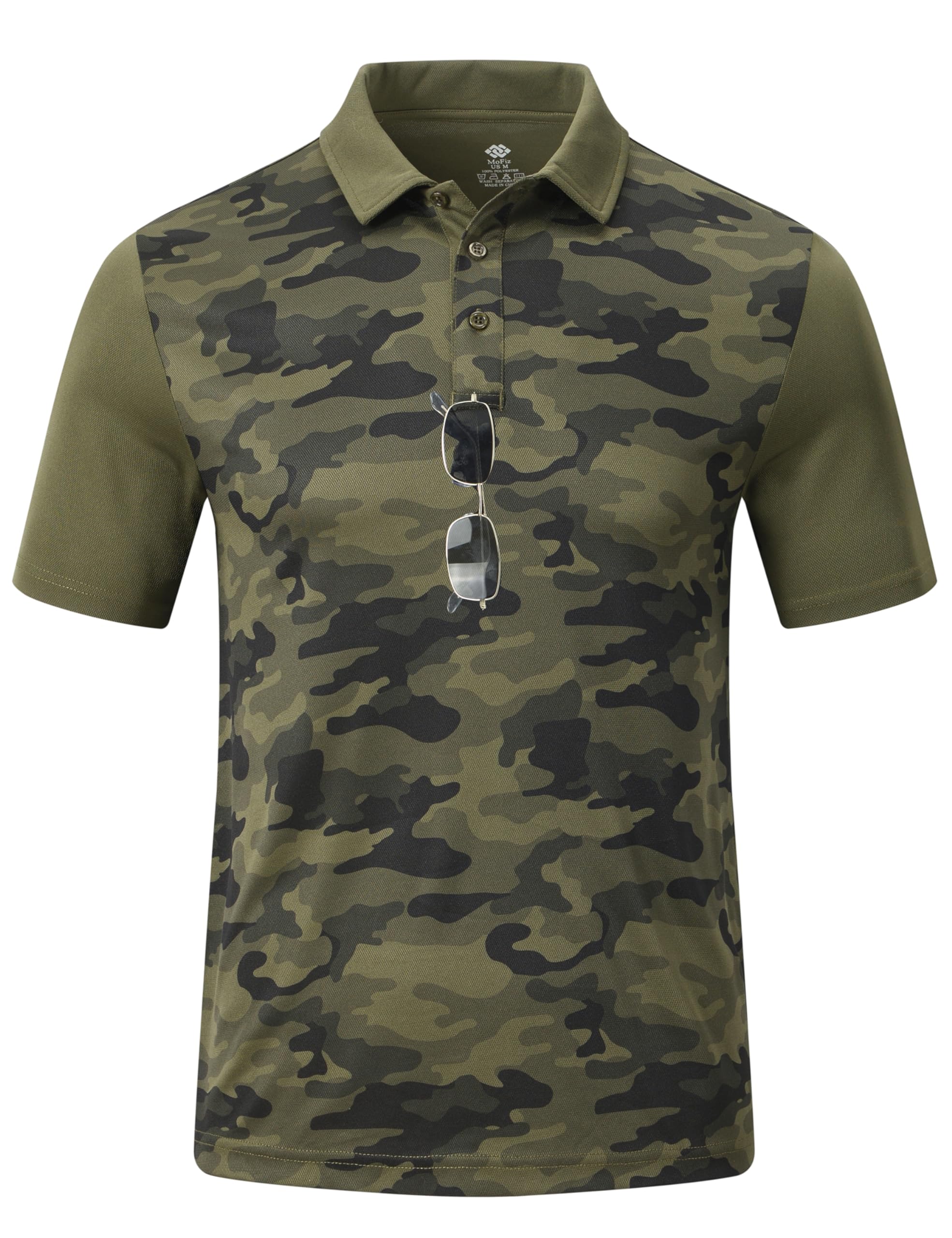 MoFiz Men's Athletic Polo Shirts Lightweight Quick Dry Fit Polo Golf Summer Camo/Stripe T-Shirts for Mens