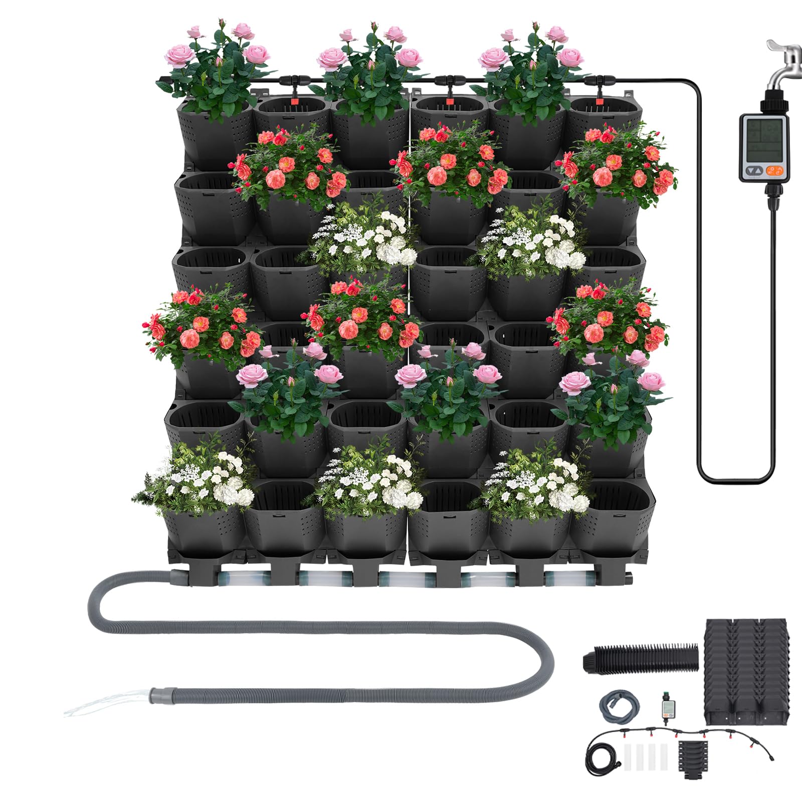 Planteur mural à 36 trous auto-arrosant avec ouvertures de drainage - Plante murale verticale suspendue - Sac de plantation mural - Pour jardins, terrasses et balcons
