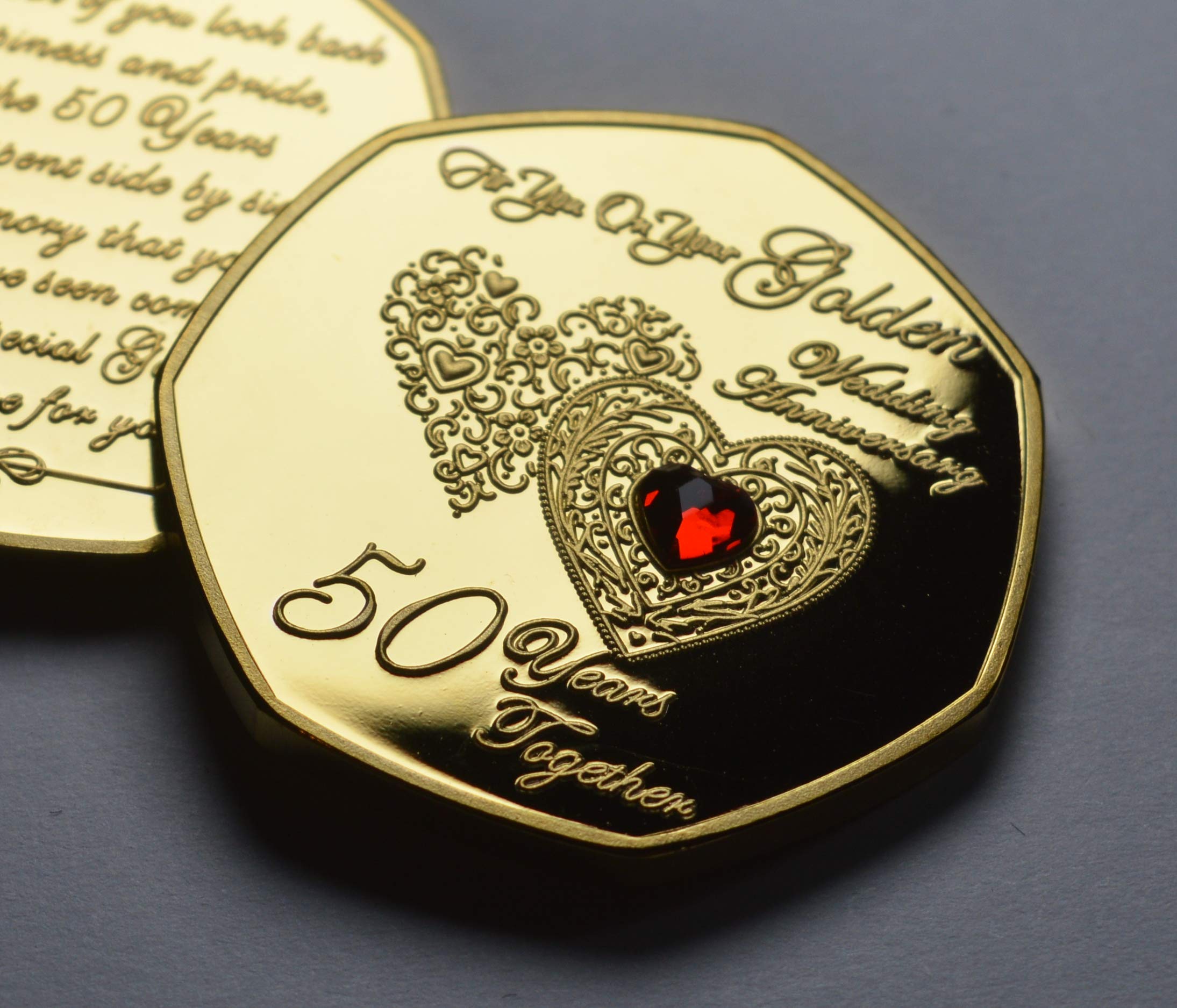 The Commemorative Coin Company 50th GOLDEN WEDDING ANNIVERSARY 24ct Gold Commemorative with Gemstone. Gift/Present 50 Fifty Years Together