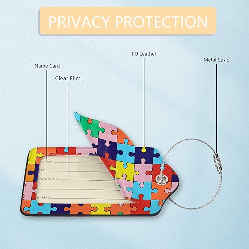 Miniatura 3 de Etiquetas de equipaje para maletas, paquete de 2 etiquetas de equipaje de conciencia sobre el autismo, etiqueta de cuero de acero inoxidable para