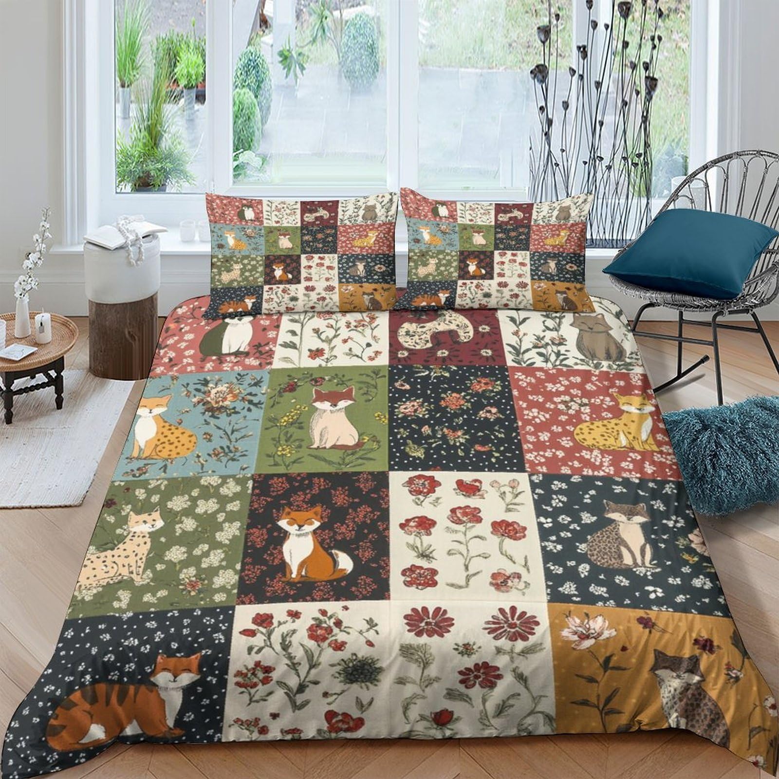 Ctjqhvkz Style-8 3D Printed Patchwork Forest Animal Fitted Sheet Microfiber Soft Washable Floral Woodland Mattress Cover For Bedroom Home Decor Single（135X200cm）