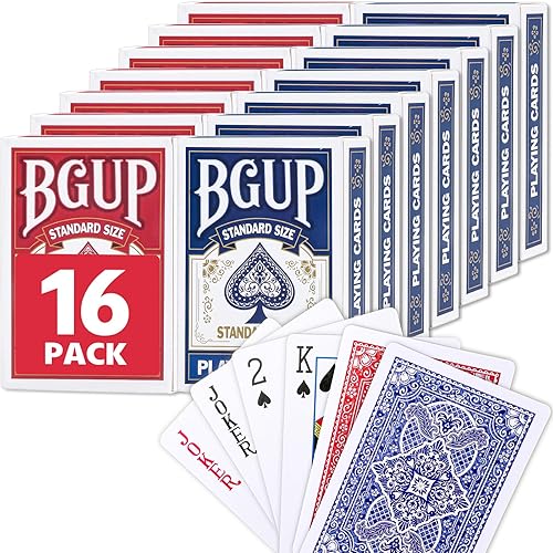 Playing Cards, 16 Decks of Cards Bulk Standard Size Poker Cards, Perfect for Classic Card Games, Party Games, Blackjack, Card Games for Families & Magic Performances (Red/Blue)