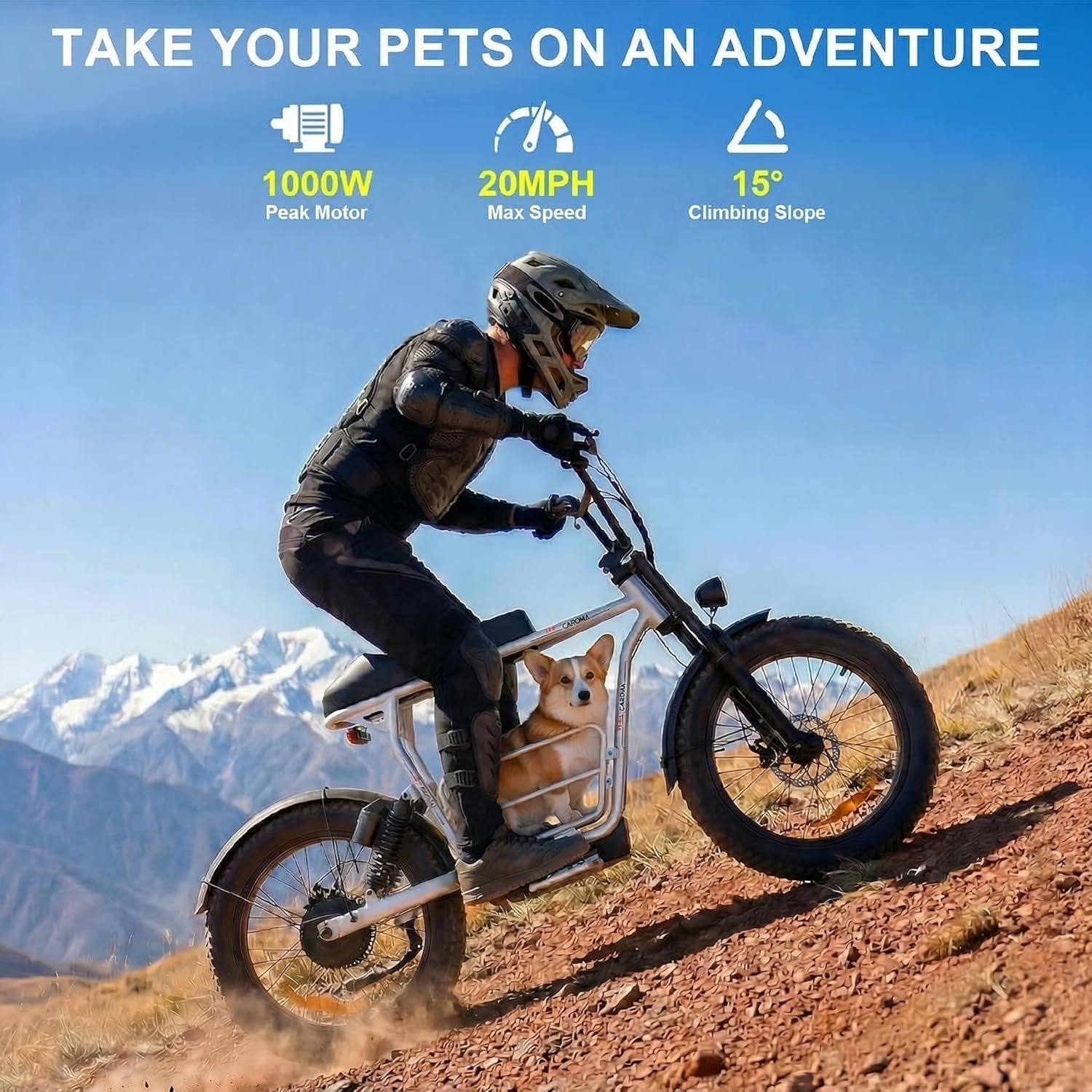 Caroma Electric Scooter with Seat for Adults, 1000W Peak Motor, 25Miles Range & 20Mph, Multiple Suspension, Electric Motorcycle Mini Bike with Basket for Pet s& Cargo, UL 2272 Certified