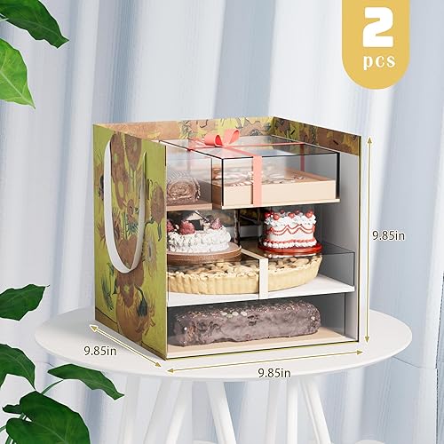 Miniatura 2 de Moretoes 2 bolsas de regalo grandes, bolsas de regalo cuadradas de 10 pulgadas con asas y patrón de girasol amarillo para flores, pasteles, día de