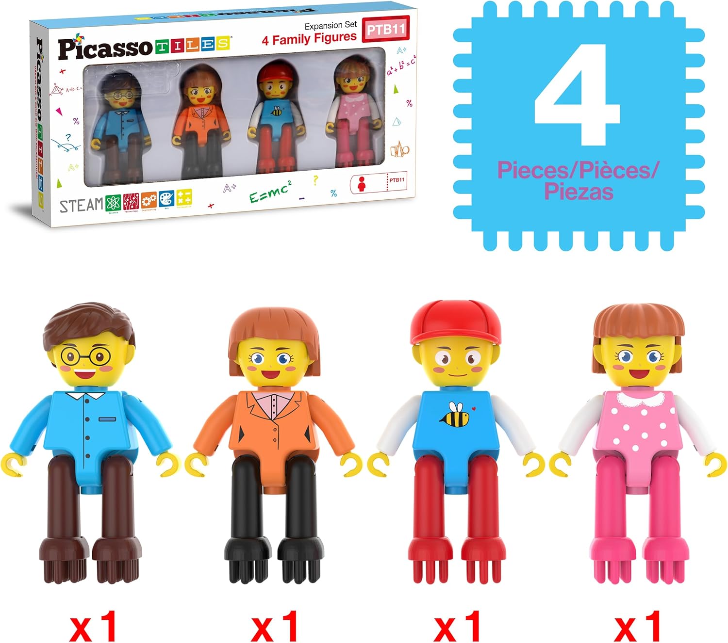 PicassoTiles Magnetic Drawing Board 748 Beads Pad+4 Family Action Character Figures Block Expansion Pack