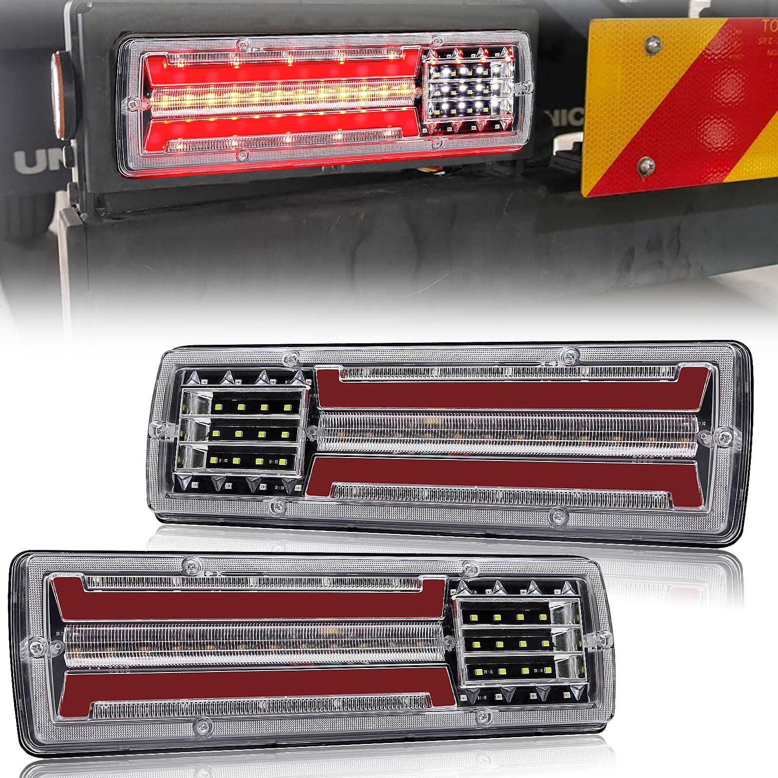 Biqing 2PCS Fanali Posteriori Rimorchio LED, Luci 12V Stop/Turn/Tail/Freno/Retromarcia 62 Indicatori Luminosi per Camion Furgone Caravan
