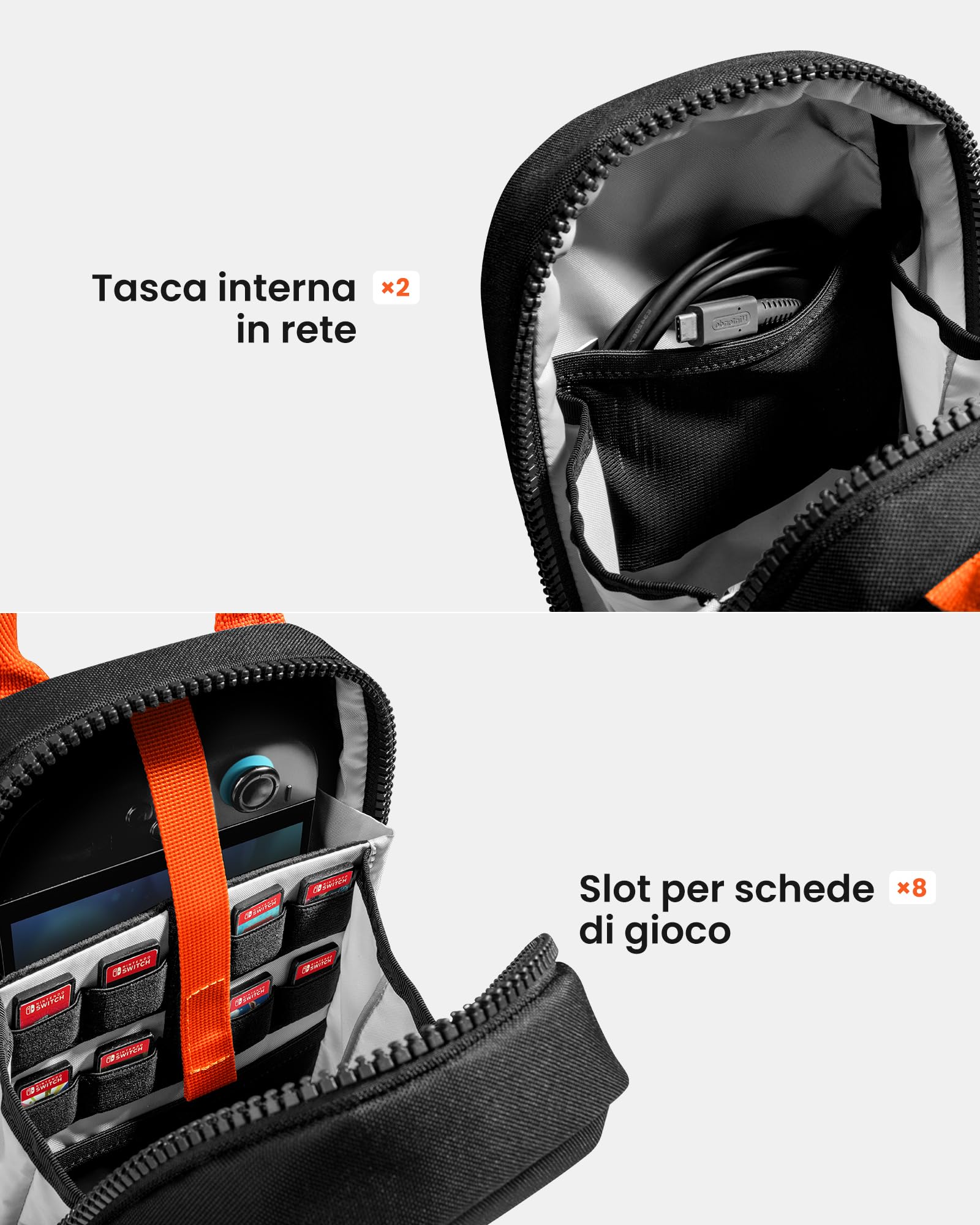 tomtoc Sling Bag Borsa per Nintendo Switch 2 Console 2025, Borsa a Tracolla Custodia protettiva portatile da viaggio per il gioco con 8 slot per cartucce di gioco, caricabatterie e accessori, Nero