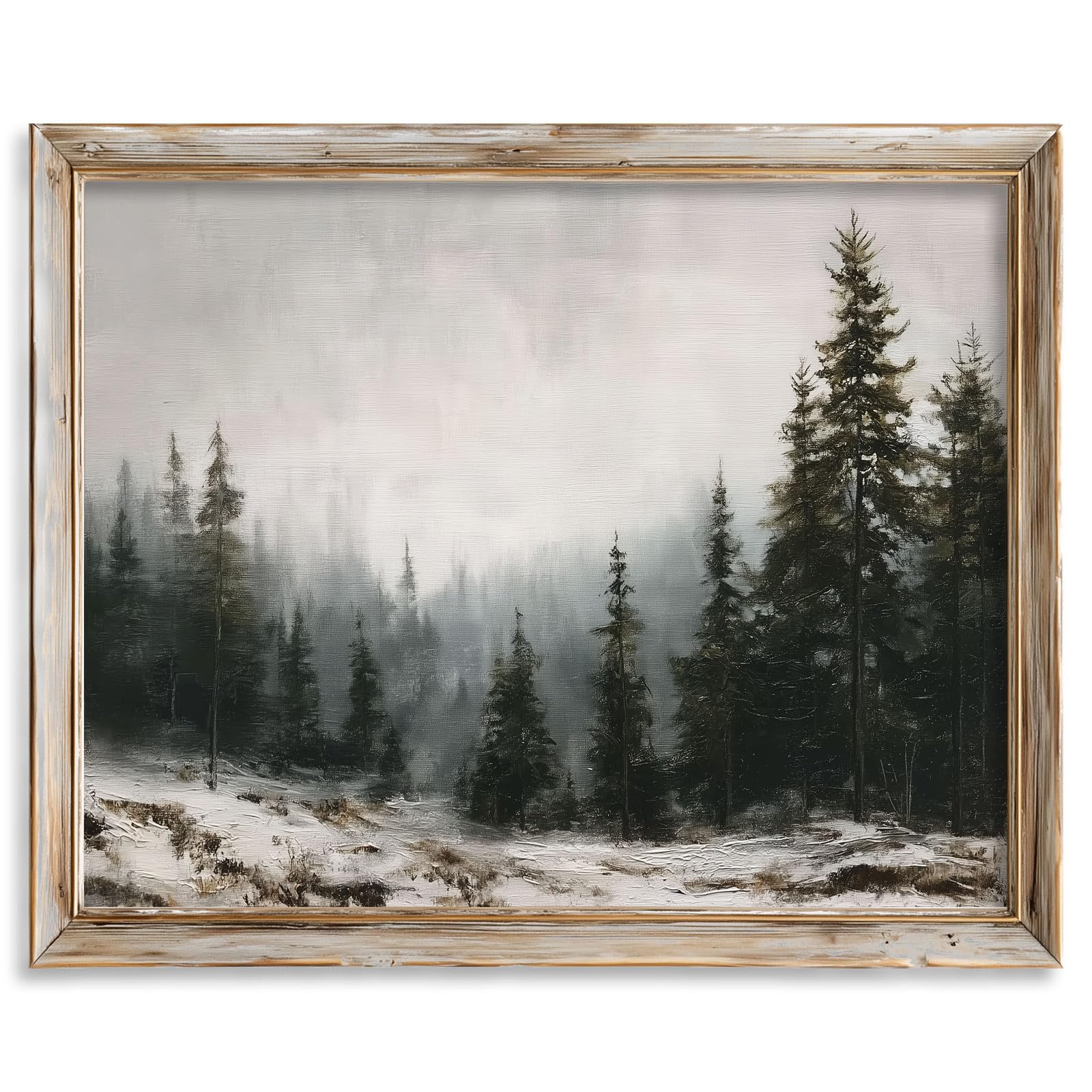 Vintage Winter Pine Forest Print Rustic Snowy Landscape Wall Art Holiday Seasonal Home Decor Unframed Fine Art Poster