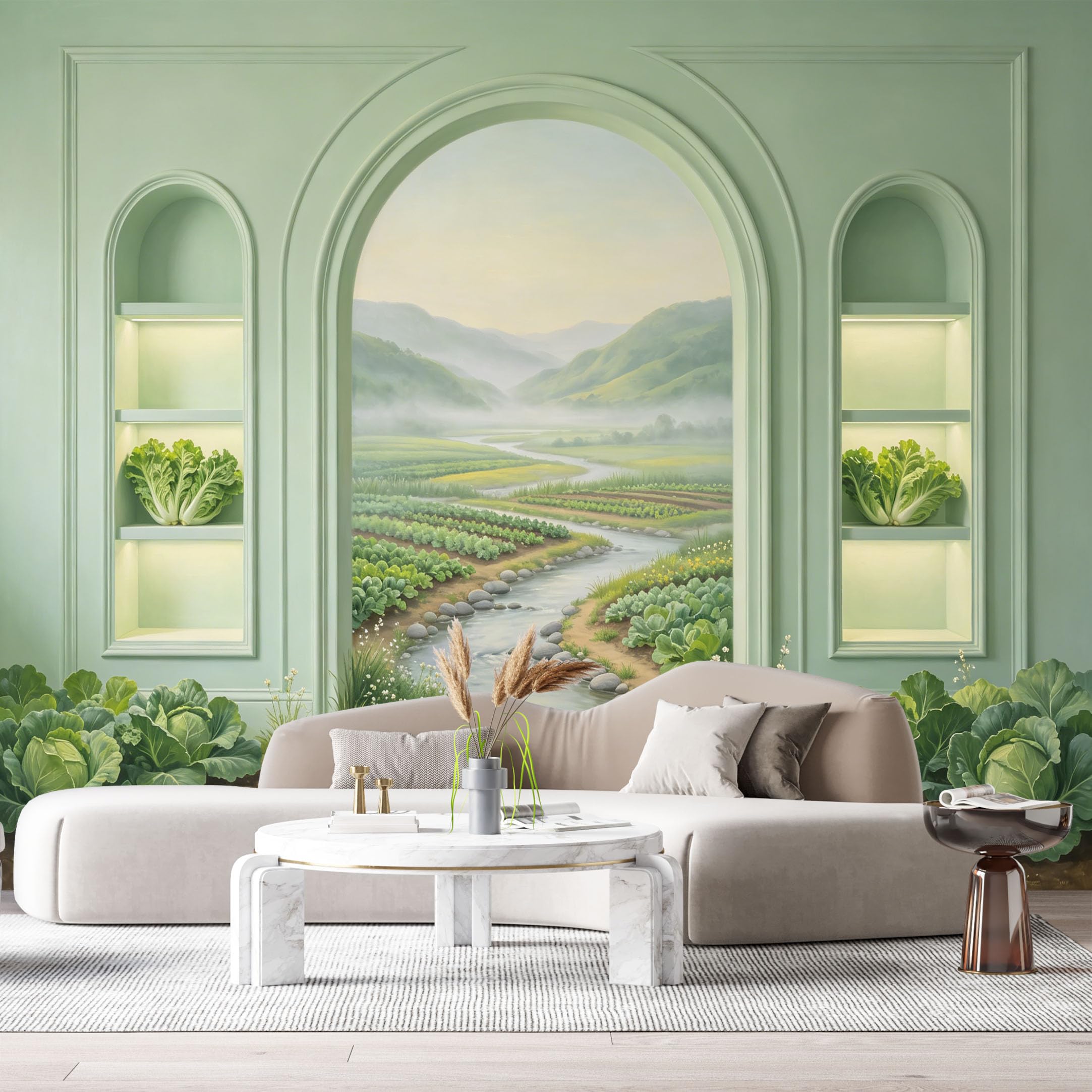 Custom Size Wall Murals Archway Valley River Vegetable Garden 3D Trompe L'Oeil SelfAdhesiveWall Fabric Removable Wallpaper Wall Decor for Living Room Bedroom Bathroom