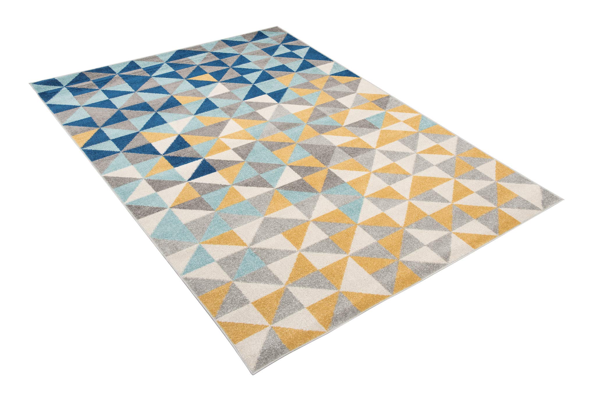 TAPISO Lazur Tapis Poil Ras Moderne Gris Bleu Crème Jaune Géométrique Motif Mosaïque Triangles Tapis Salon Chambre Adulte Salle à Manger Bureau Oeko-TEX Résistant 140 x 190 cm