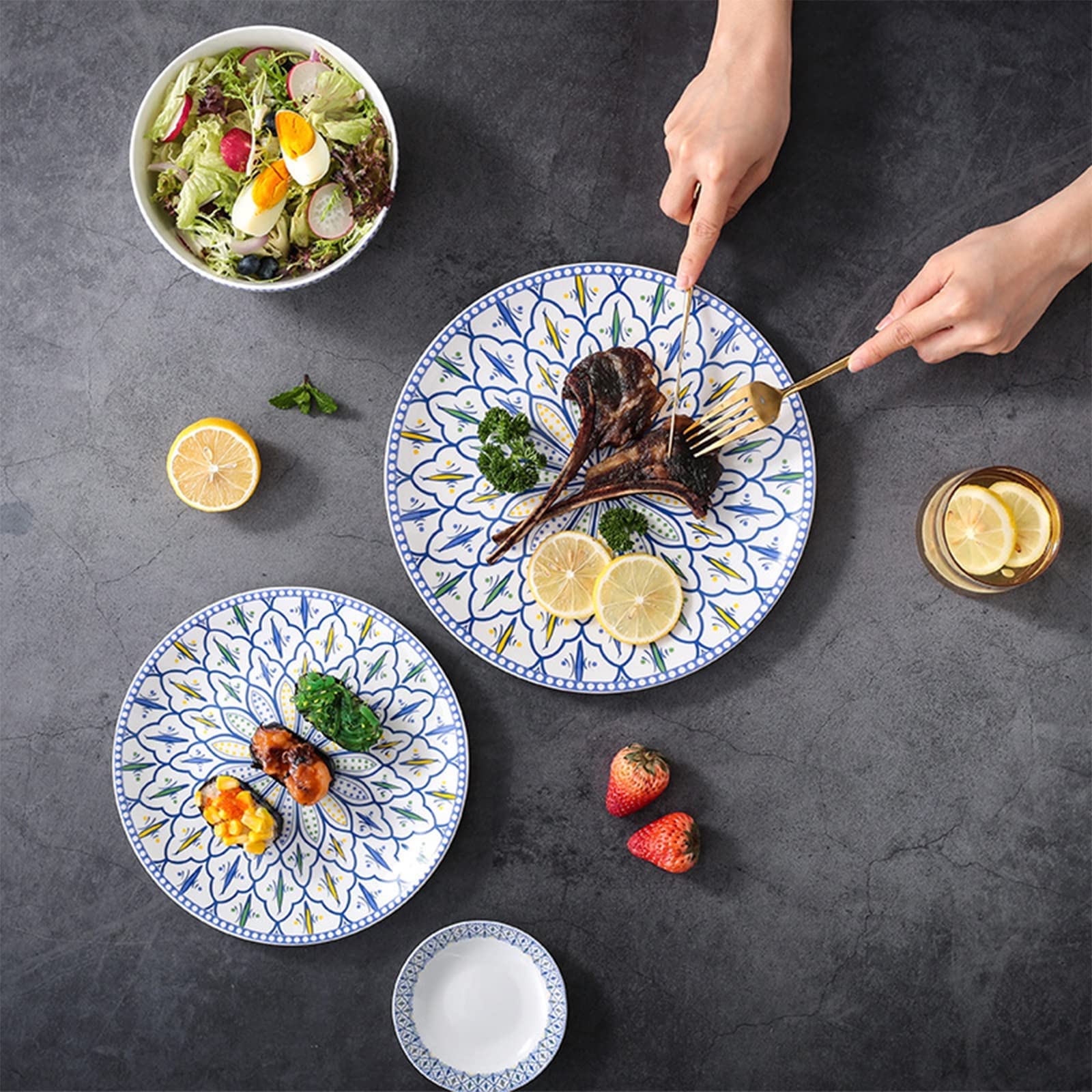 Service de Table en céramique pour 6 à 25 pièces, Service de Vaisselle, Services de Table de Cuisine avec Assiettes Plates, Assiettes à Salade et Bols, Lavable (