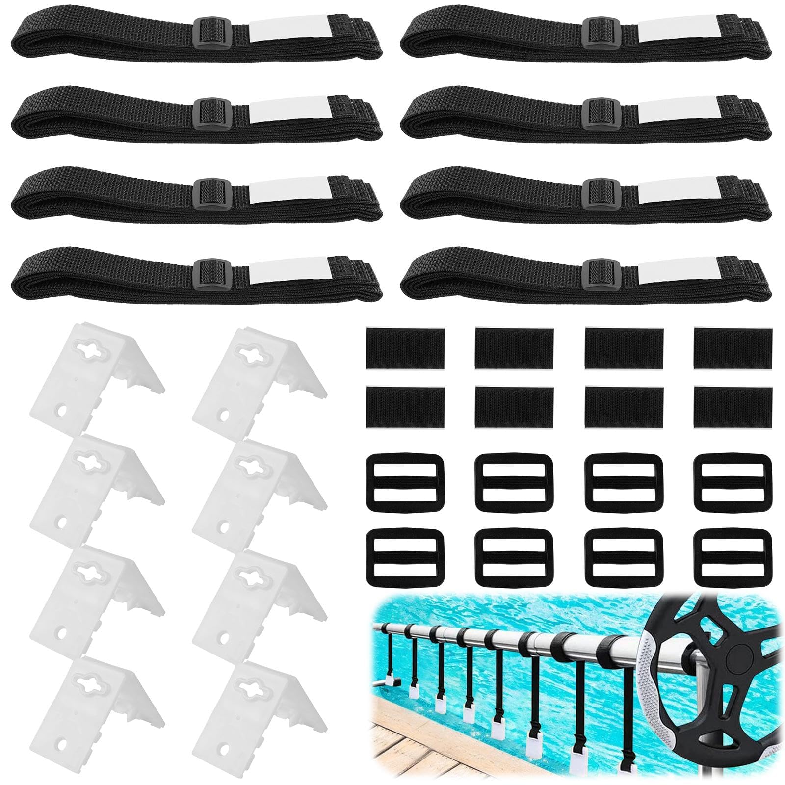 GOMETY Bandas de sujeción y abrazaderas, 8 unidades de enrollador de piscina, enrollador móvil, lámina solar, accesorios para sistema de enrollado móvil para lonas de piscina/cubiertas