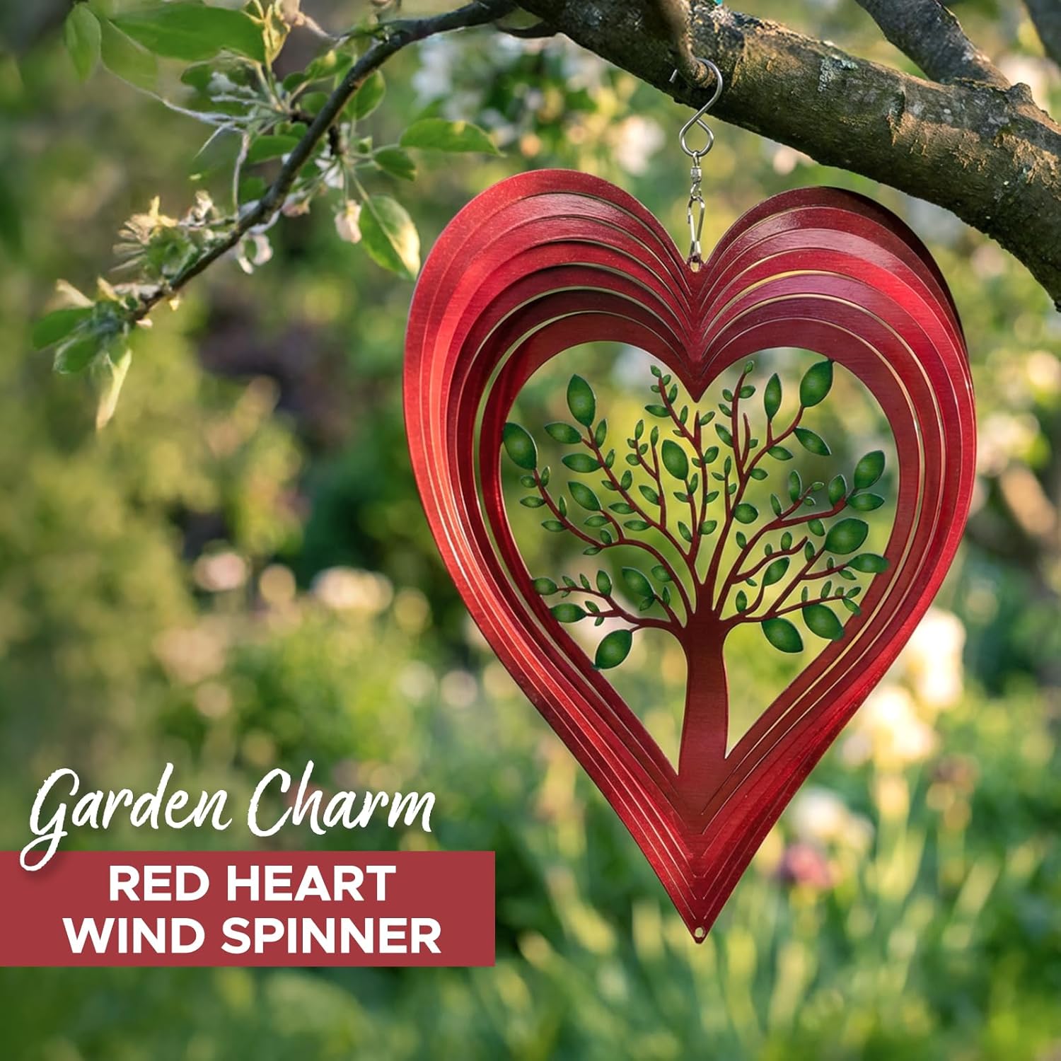 ISEO® Heart Wind Spinner for Yard and Garden, Hanging Outdoor Decor, Yard Art, Porch and Patio Decorations, Metal Wind Spinners Outdoor, Weather Resistant, 12”