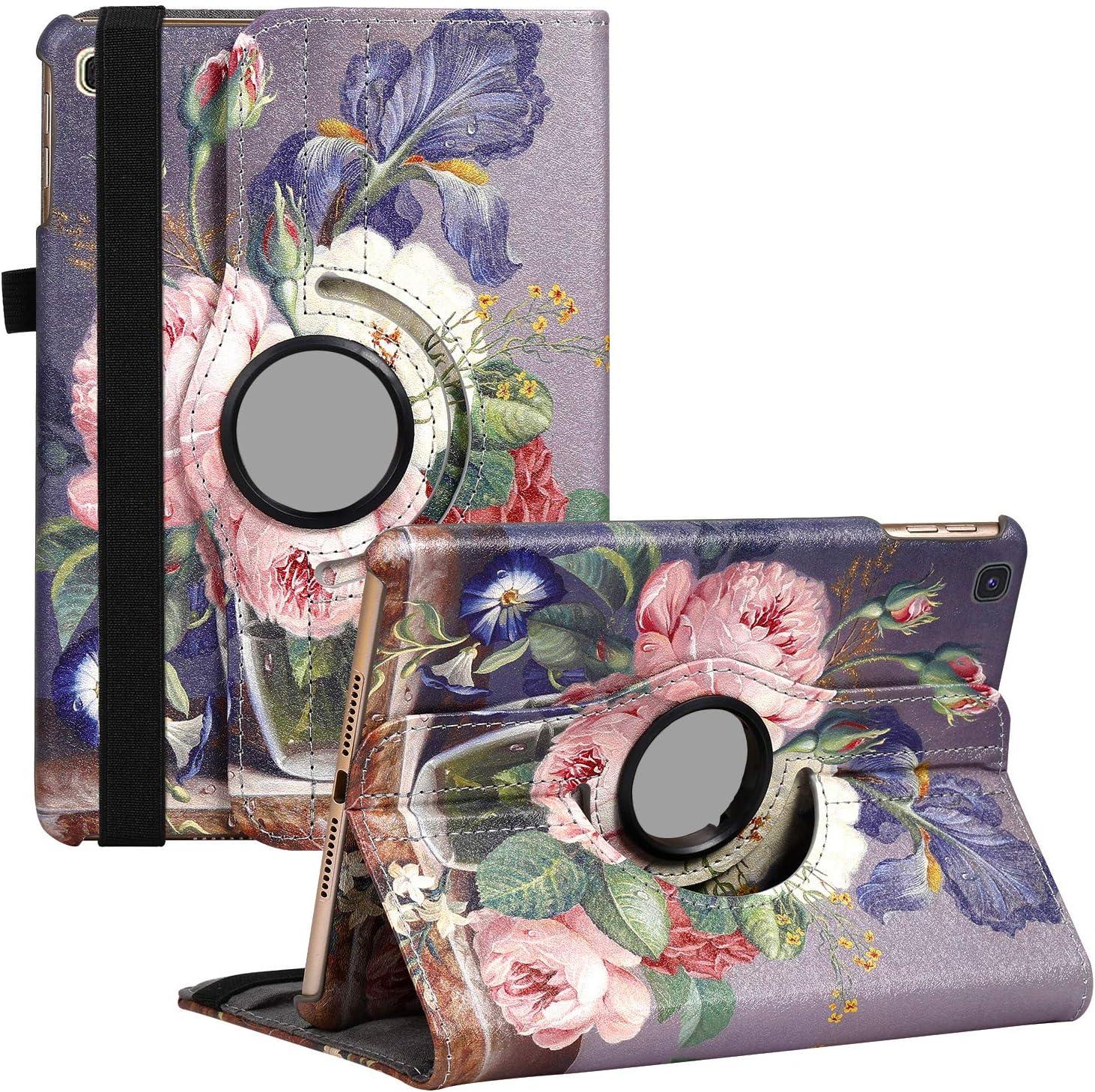 LayYun Rotating Case for Samsung Galaxy Tab A 8.0 2019 Without S Pen Model (SM-T290 Wi-Fi, SM-T295 LTE, SM-T297), Premium PU Leather 360 Degree Stand Cover with Auto Wake/Sleep Function(Vase)