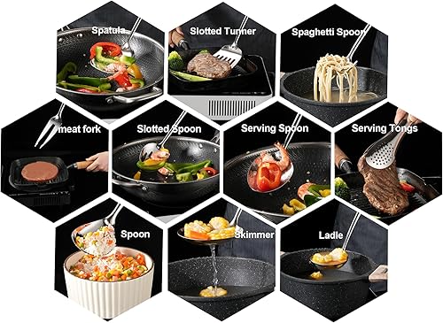 Miniatura 3 de Utensilios de cocina de acero inoxidable 304, 11 piezas para cocinar, cuchara sólida, cuchara ranurada, tenedor, espátula, cucharón, espumador,