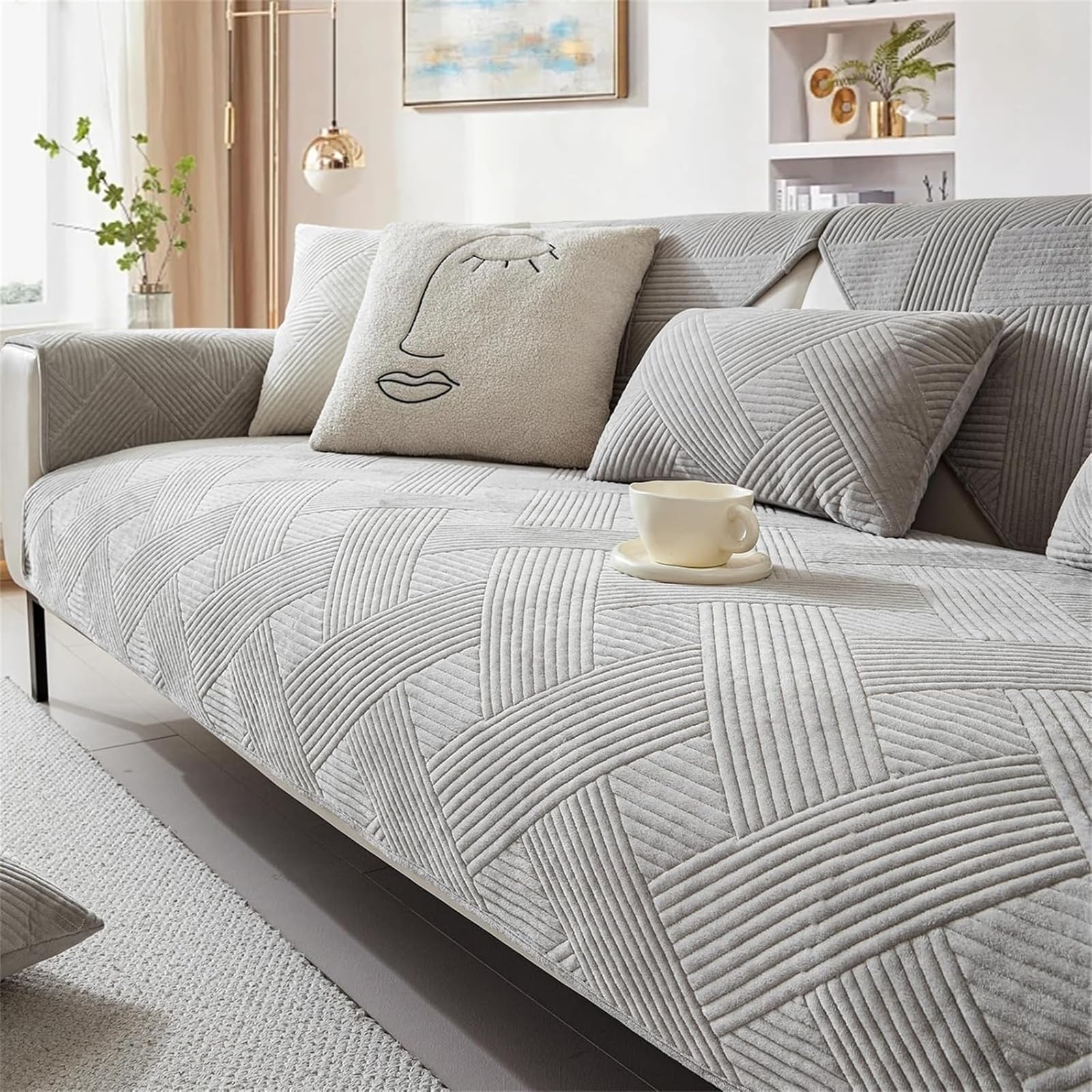 LINGKY Sofa Cover 1 2 3 4 Seater Soft Milk Velvet Sofa Cushion Covers Washable Corner Sofa Cover L Shape Non-Slip Sofa Slipcovers Sectional Couch Covers Furniture Protector (Light Grey,110x240cm) — image 1